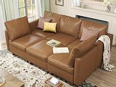 EASE MOOSE Faux Leather Modular Sleeper Couch Sectional Sofa Bed with Storage Convertible Faux Leather Sectional Sofa Brown