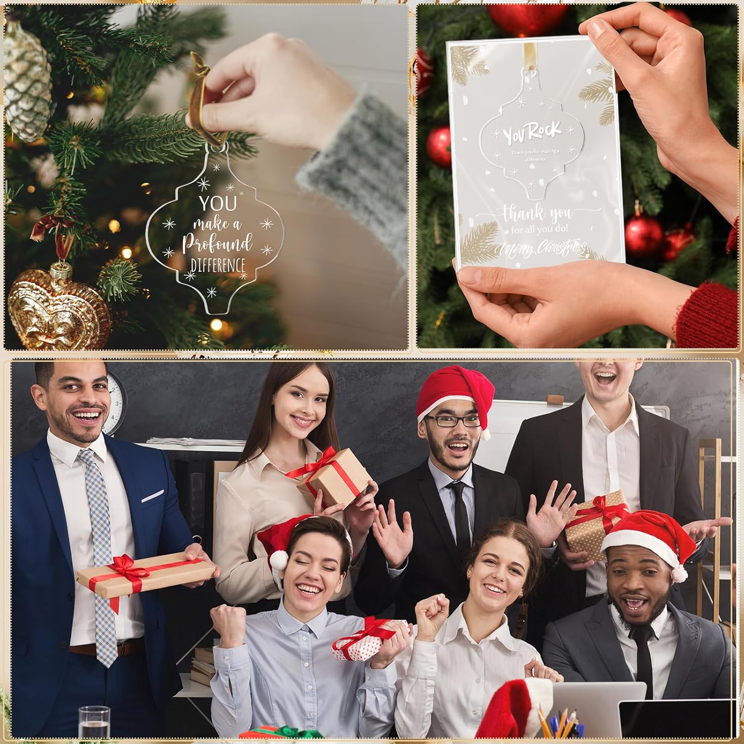 Kasyat 50 Sets Christmas Employee Appreciation Gift Bulk Acrylic Lantern Hanging Ornament for Xmas Tree Decor with Thank You Card Ribbon for Office Team Staff Coworker Nurse Teacher