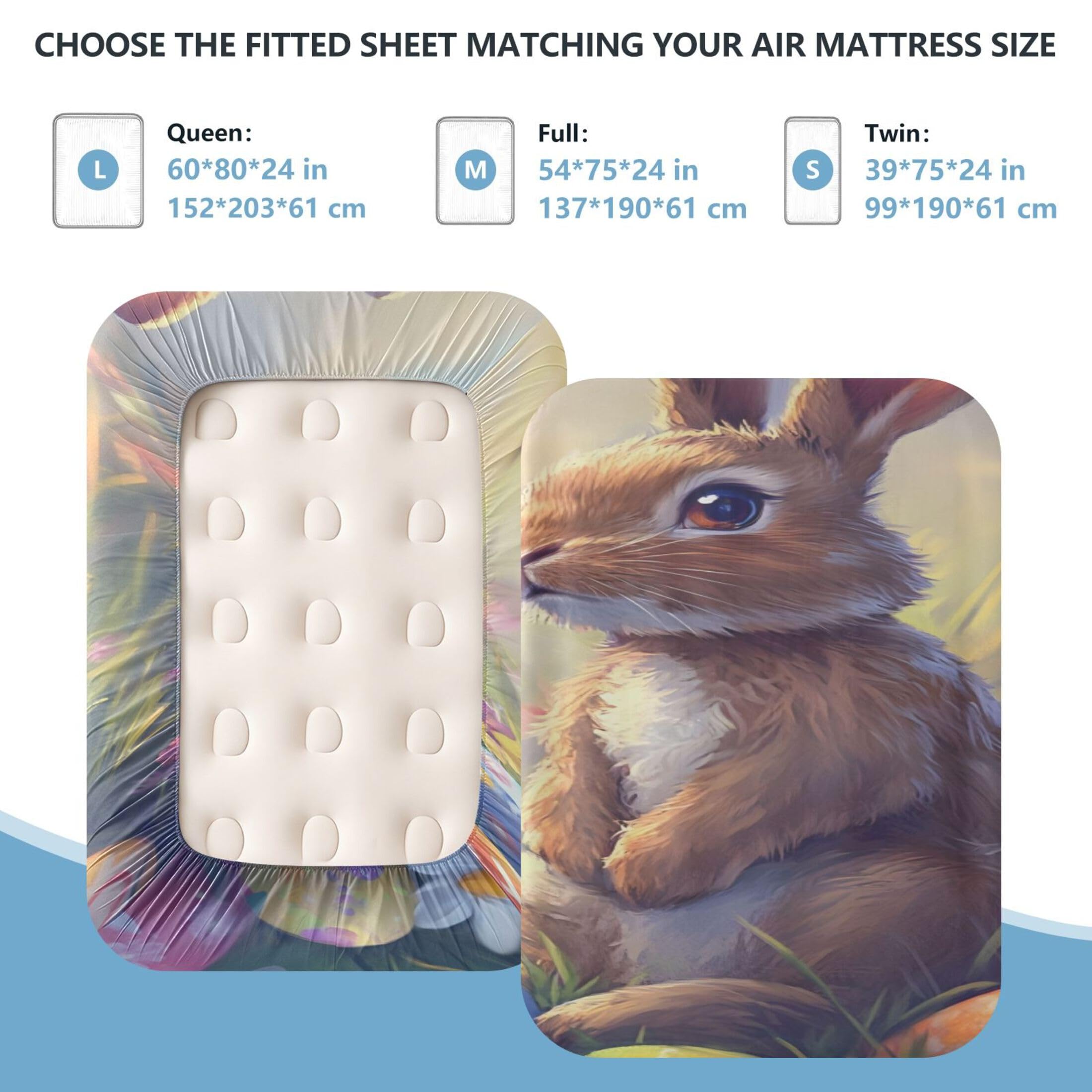 Sábana bajera ajustable de tamaño individual con diseño de conejo marrón para colchón de aire, bolsillo extra profundo de 24 pulgadas, funda suave y transpirable con apertura de válvula de
