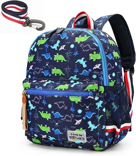 willikiva Mochila de jardín de infantes de Cartoon Bus 12 para niños y niñas, mochila impermeable para niños pequeños, Dinosaurio