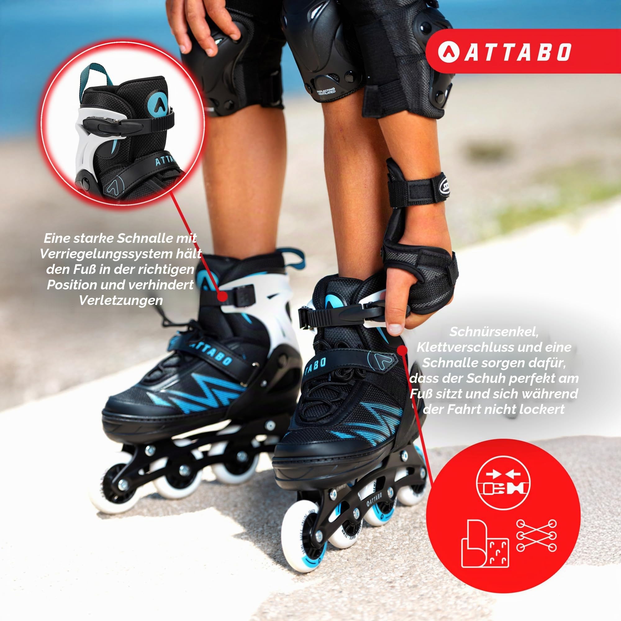 ATTABO Kinder Inliner Kylo 2in1 Blue Vielseitig verstellbare Inlineskates für Kinder 30-41 Hohe Qualität und Komfort mit 82A harten Rädern und ABEC-7 Gleitlagern Exzellente Anpassung