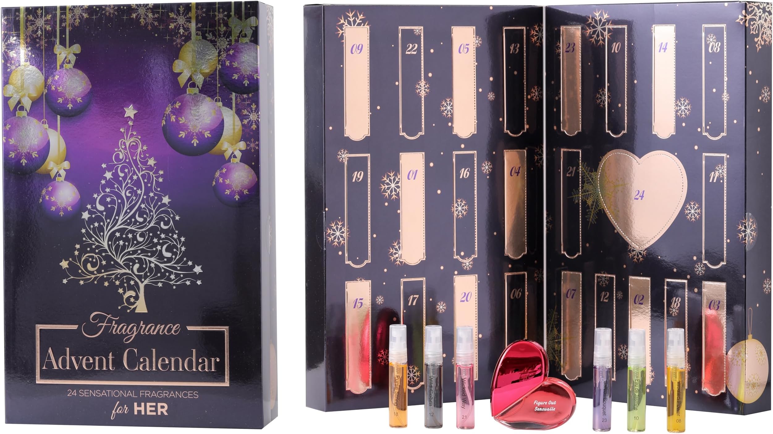 Fragrance for Women Christmas Advent Calendar, 24 Sensational Fragrances for Her 2024, Purple Perfume Gift Set for Woman