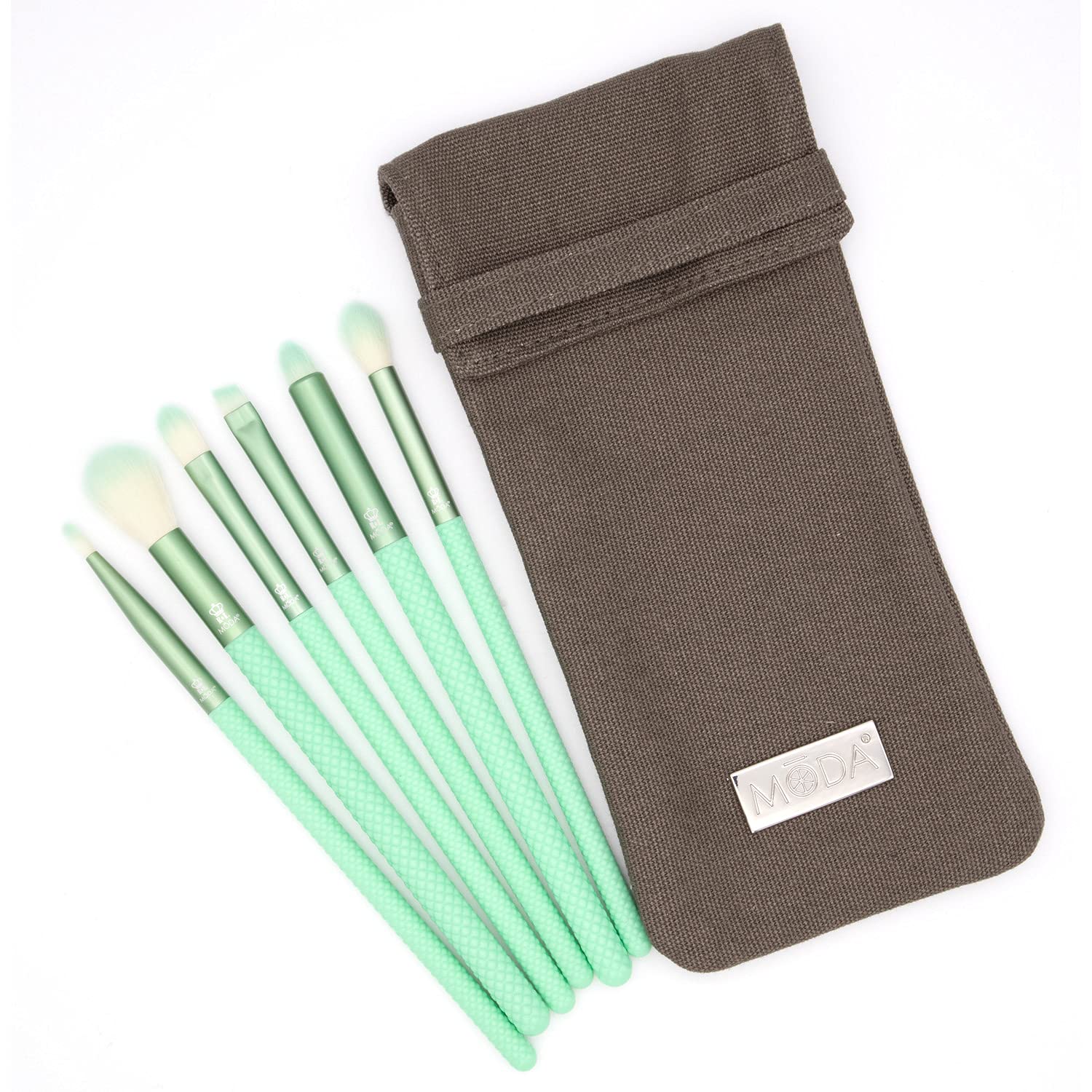 MODA Renew 7pc Eye Makeup Brush Kit with Pouch – Includes Shadow, Crease, Smoky Eye, Brow & Liner Brushes – Mint Green, Vegan & Cruelty-Free