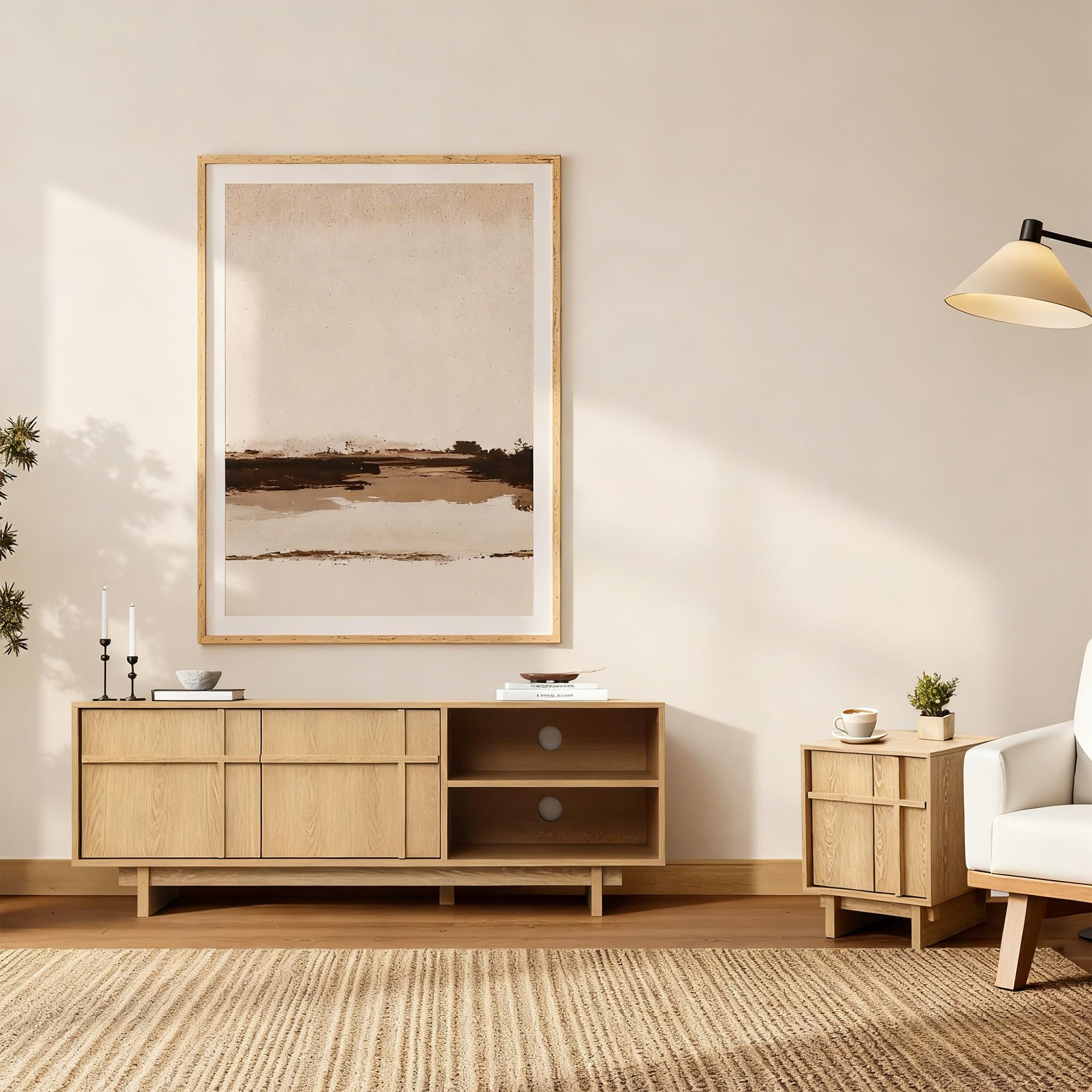 Hometopia TV Schrank 140 cm, Fernsehschrank im modernen skandinavischen Stil, TV-Lowboard stehend mit 2 Türen & 2 Ablagen, für TV bis 60 Zoll, geeignet für Wohnzimmer & Schlafzimmer