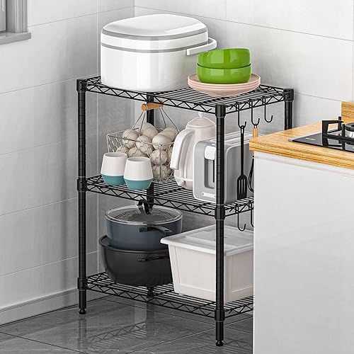 Miniatura 6 de Estante de metal de 3 niveles para almacenamiento, estantería de alambre, estante organizador de acero para cocina, oficina, garaje, despensa,