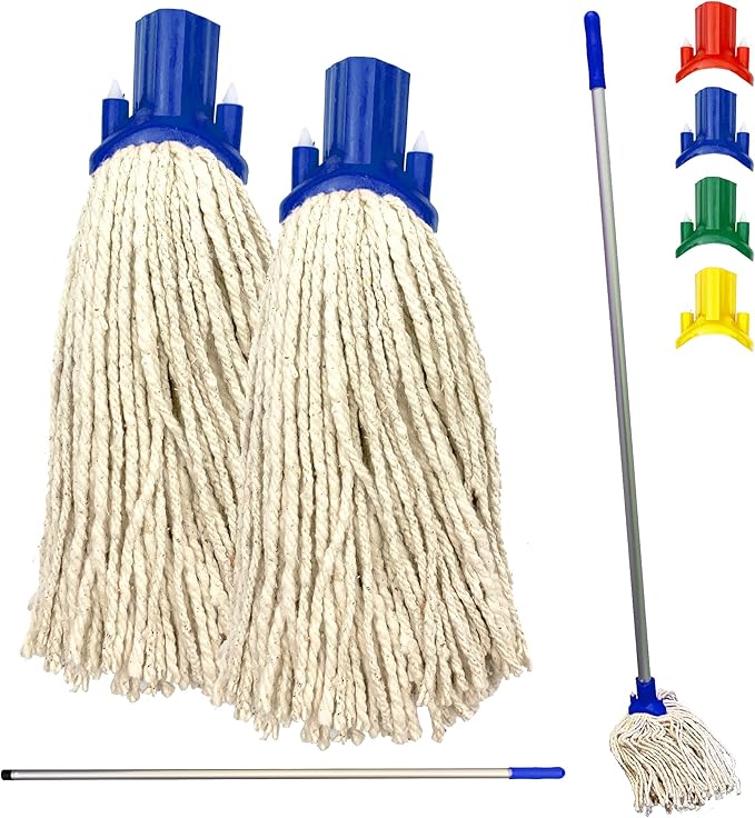 Colour Coded Floor Mop Set 120cm Long Aluminium Mop Handle and Pack