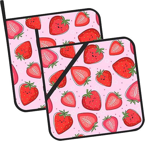 Lindos soportes para ollas de fresa de dibujos animados, 2 unidades para cocina, almohadillas calientes resistentes al calor para cocinar, asar a la