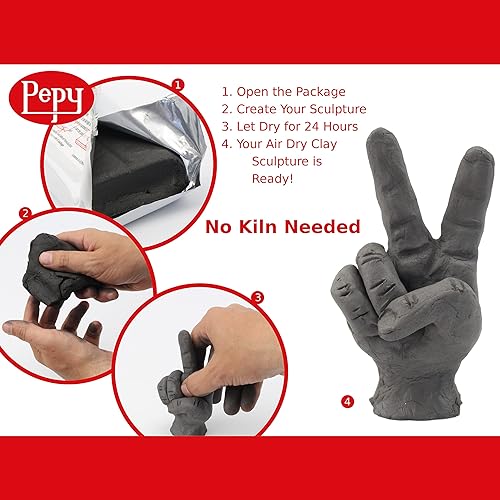 Miniatura 3 de Pepy Arcilla europea de alta calidad para modelado de secado al aire, barra negra de 1.1 libras, fácil de usar, endurecedor al aire y arcilla que no