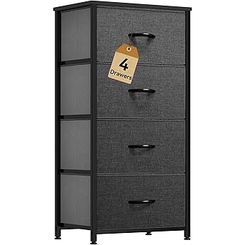 DWVO Storage Tower with 4 Drawers - Fabric Dresser, Organizer Unit for Room, Living Room, Closets - Sturdy Steel Frame, Easy Pull Fabric Bins & Wooden Top