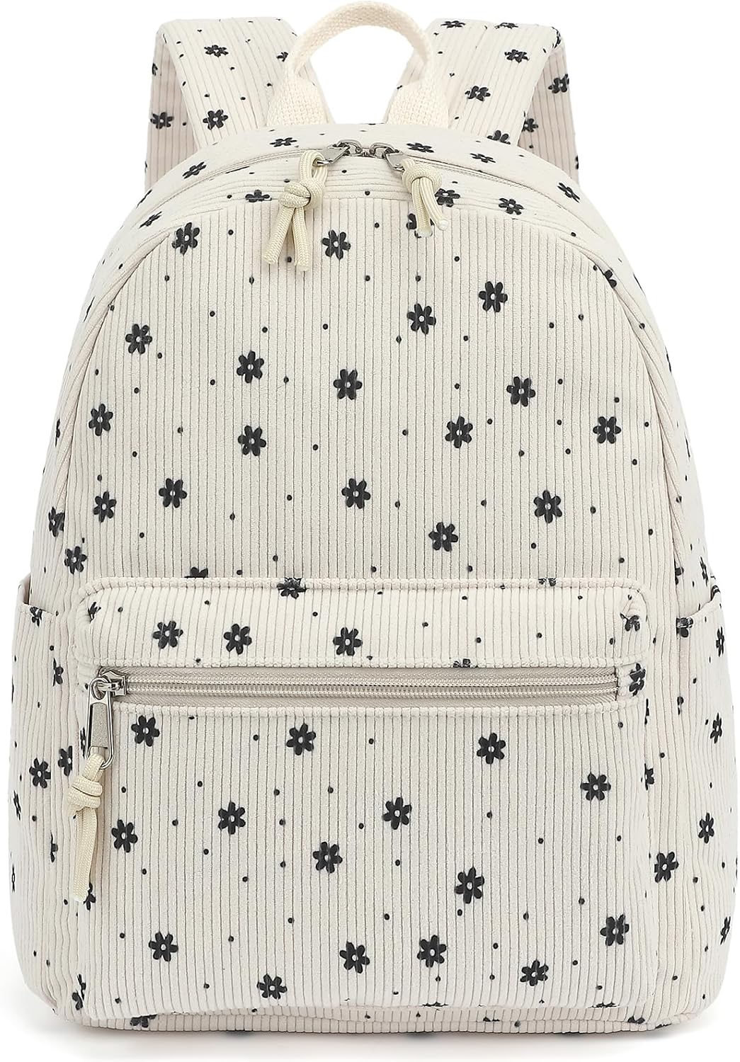 Corduroy Womens Mini Backpack Girls Small Backpack Purse Fashion Casual Daypack School Bookbag (Floral Beige)