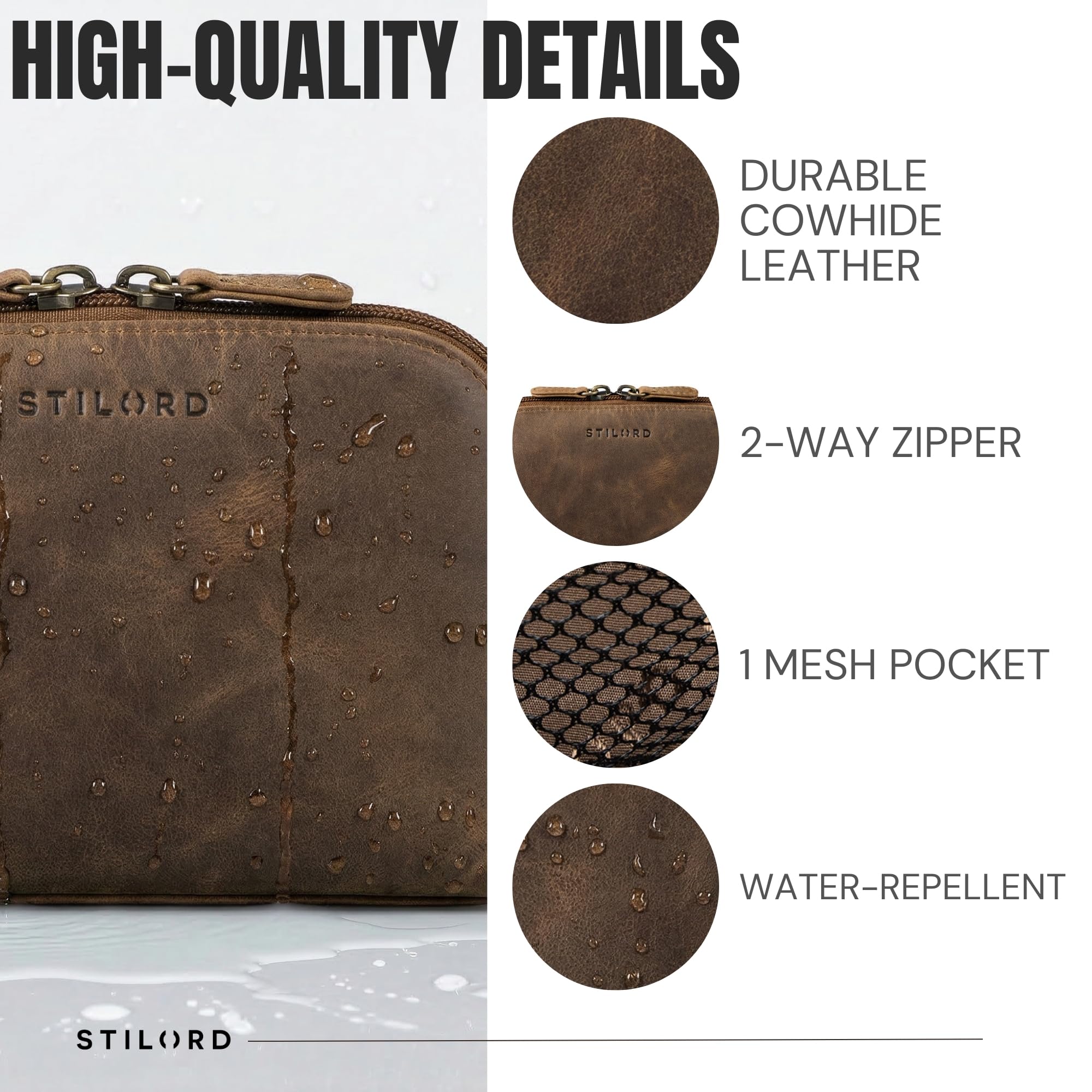 STILORD "Elma" Kosmetyczka Damska Skórzana Torba Toaletowa Męska | Premium Mała Kosmetyczka ze Skóry Naturalnej Podróżna Beauty Case na Podróż i Codzienne Użytkowanie Kolor:średni brąz