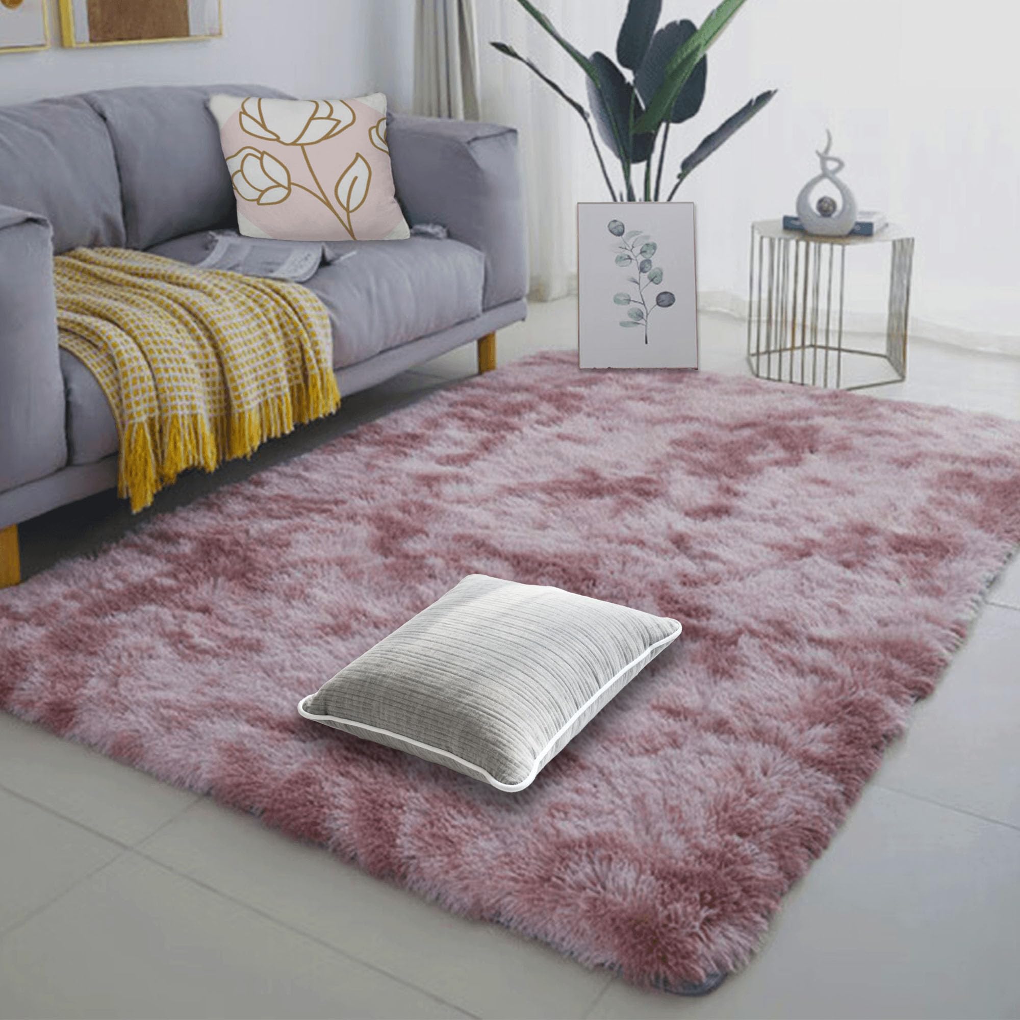 Tapis de salon moelleux anti-glisse grand tapis de chambre rose pourpre