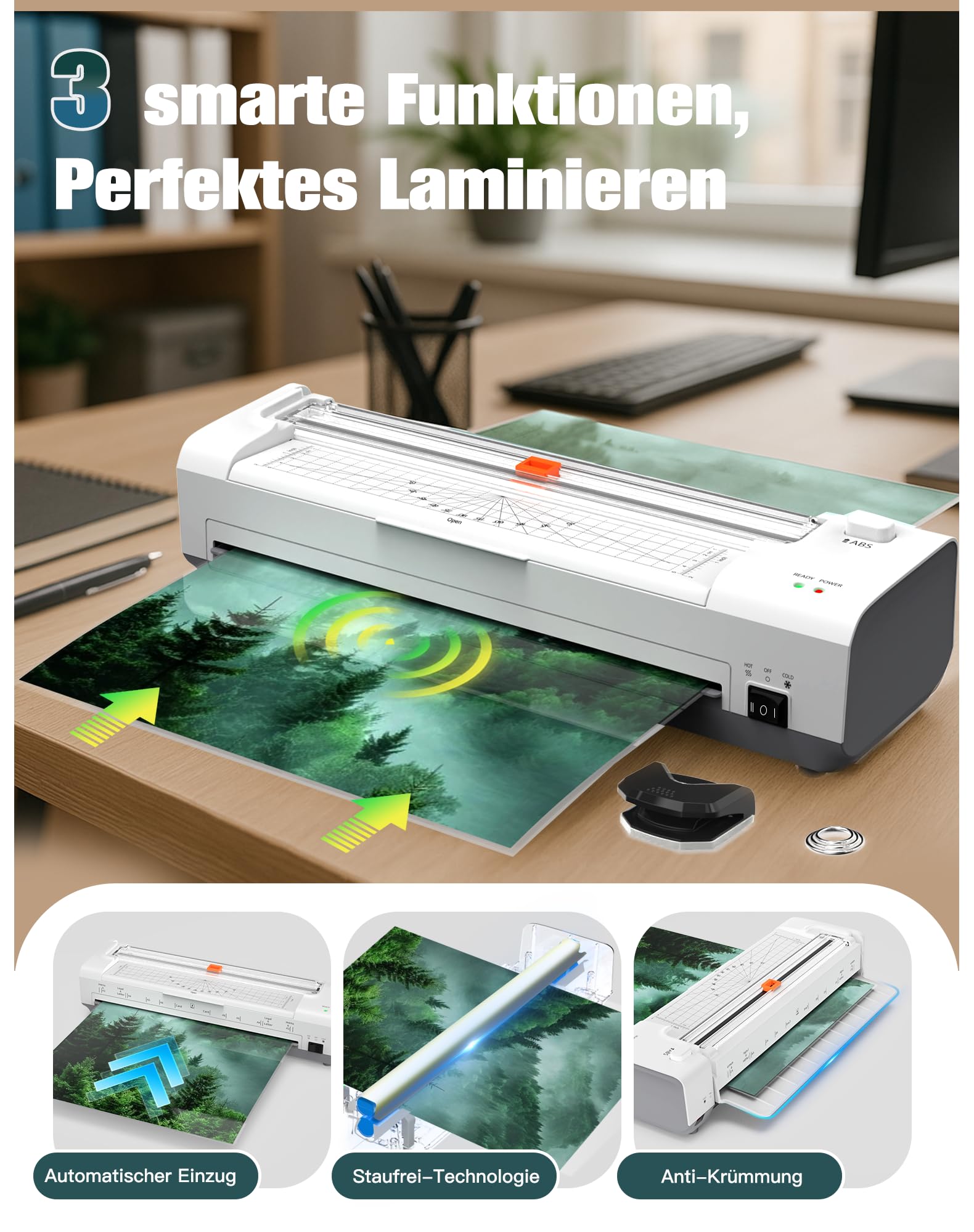 Plastificatrice A3 da 13 pollici con inserimento automatico della carta, A3, laminazione a caldo e a freddo, 20 pellicole per laminazione, set 10 in 1 con taglierino, trimmer e taglierina per angoli