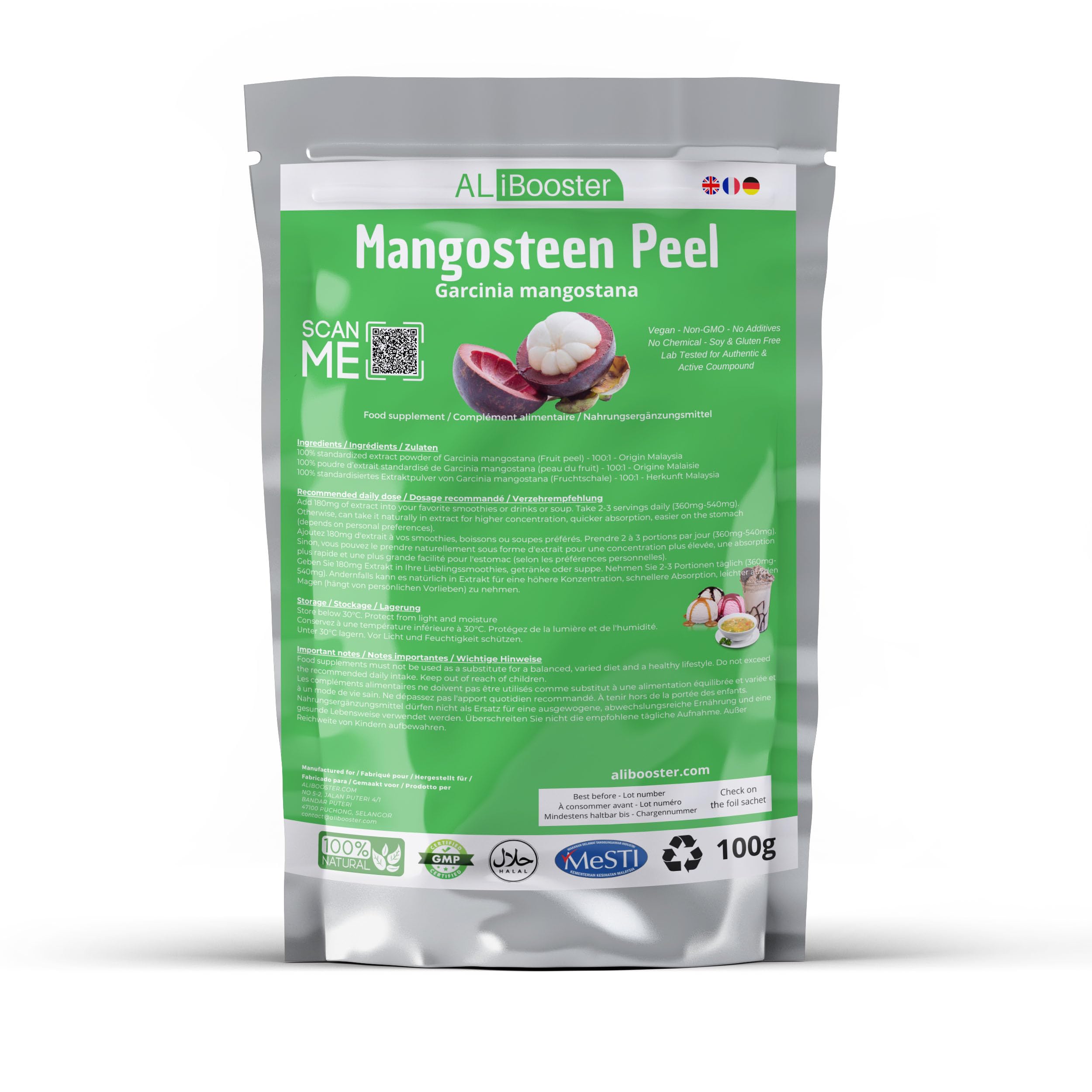Extrakt aus Mangostan (Mangosteen) - 100g reines 100% natürliches Pulver ohne Zusatzstoffe - Für Suppen, Getränke, Backwaren