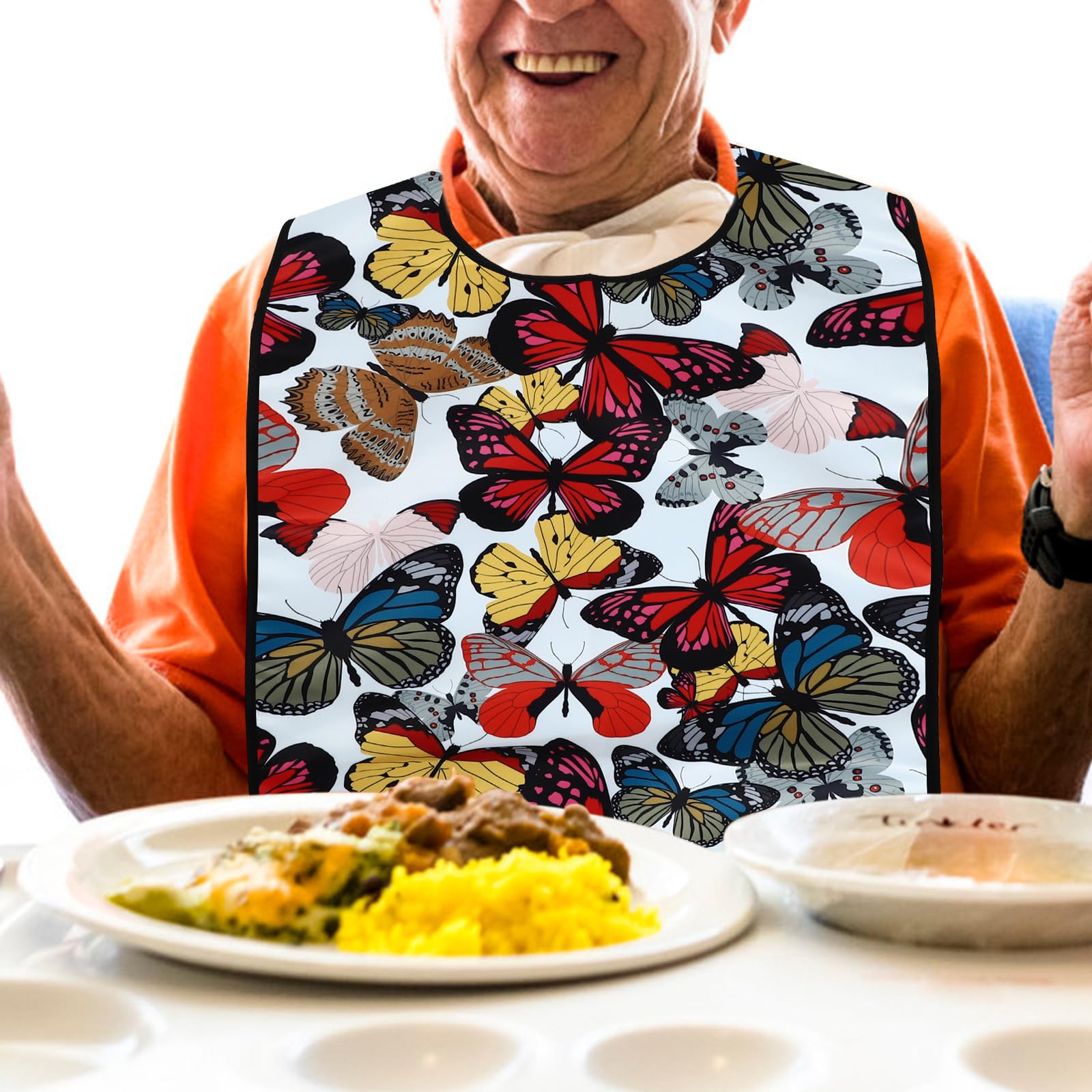 Healeved 3 Stück pack Esslätzchen für Erwachsene mit Knopfverschluss und Extra Schutz Bedruckte Lätzchen für Senioren Beim Essen Polyester Praktische Mahlzeitenschutz Zufällige Farbe
