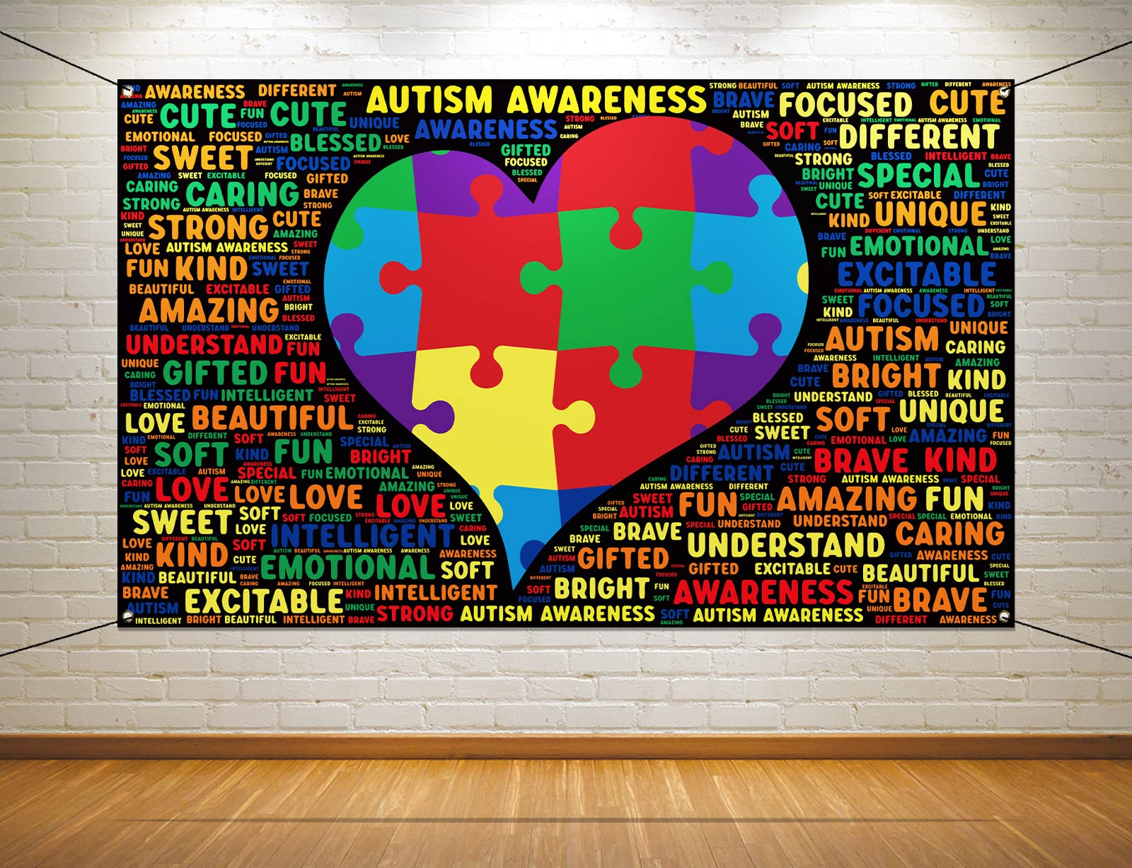 Nepnuser Autism Awareness Photo Booth Backdrop Puzzle Piece Love Heart April Decoration Be Kind School Classroom Bulletin Board Decor (5.9×3.6ft)