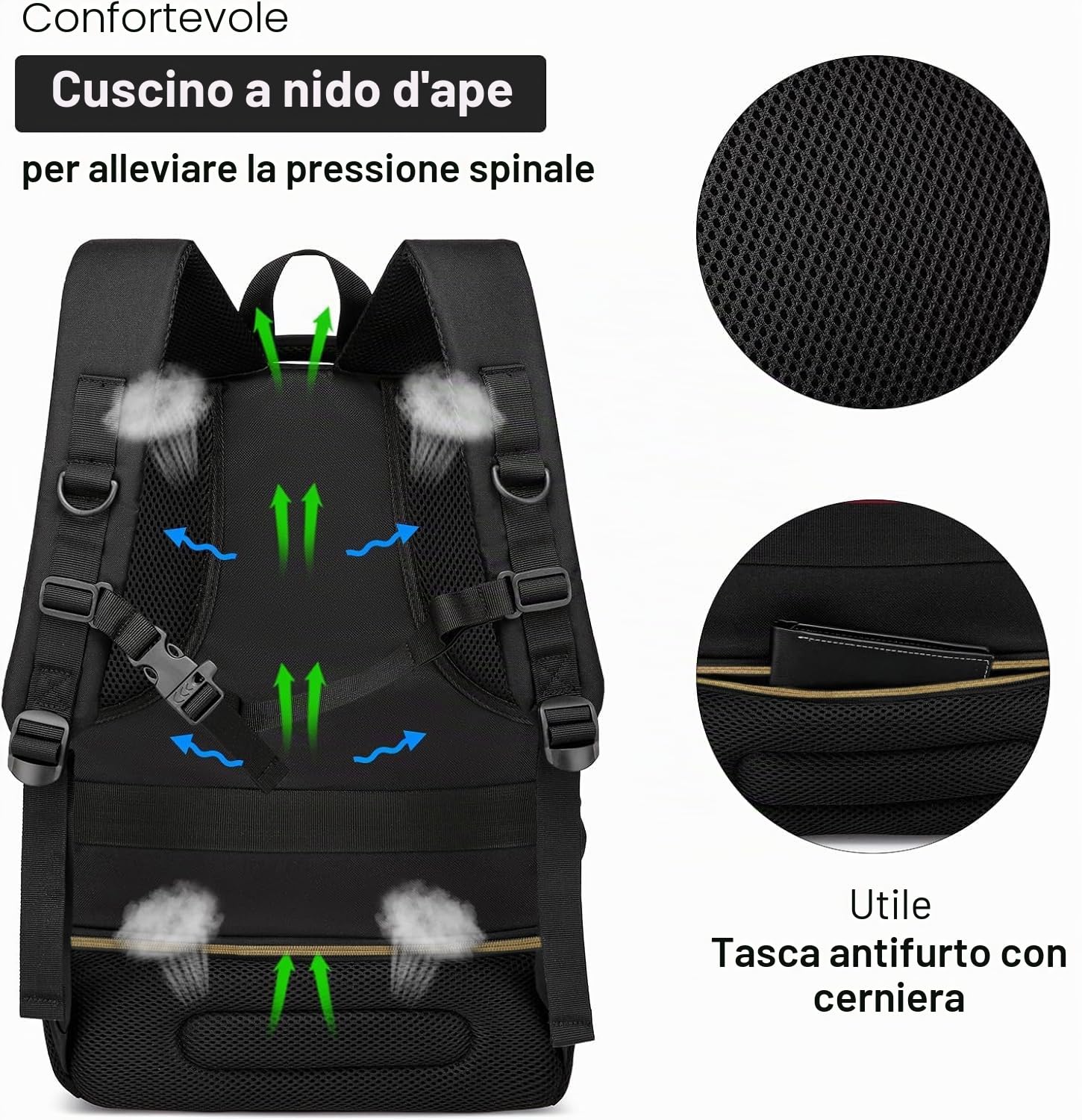 Zaino da scuola per laptop da 15,6", impermeabile, con porta di ricarica USB, oro nero, 15,6 zoll