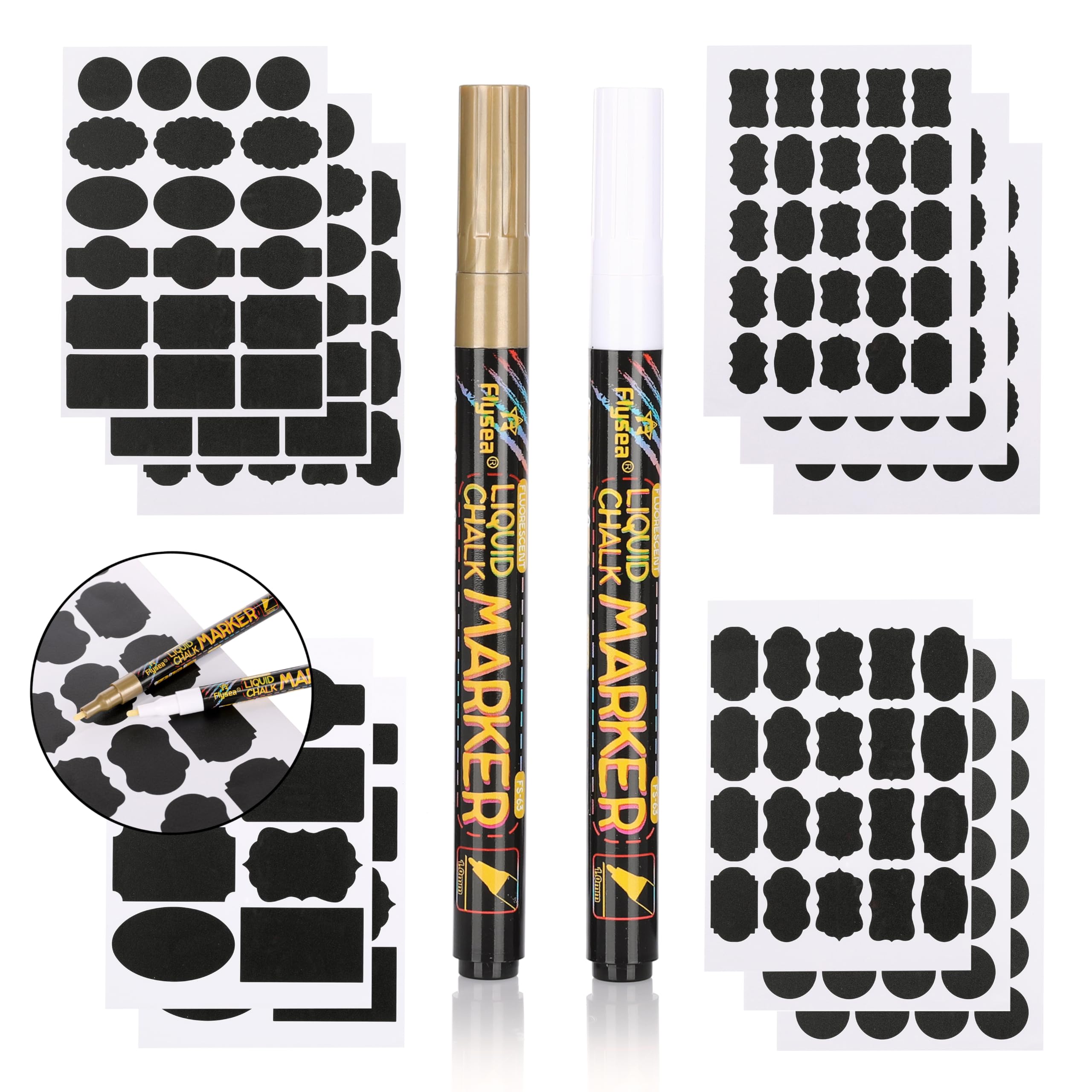 Van Henry Blackboard Labels Pack of 211 - Decorative Black Stickers with 2 Chalk Pens - Perfect for Labelling Jars and More