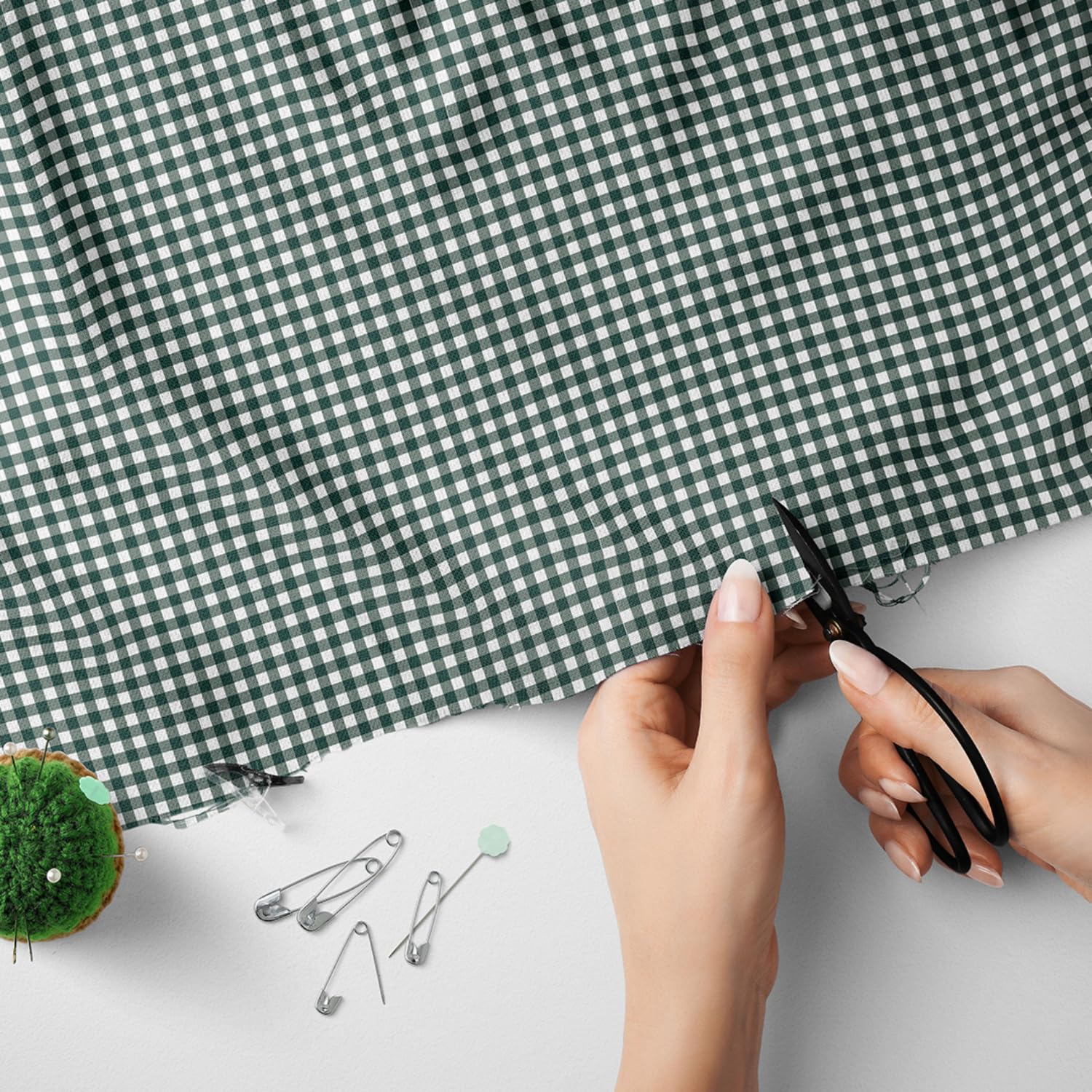 Gingham Polycotton Fabric by The Meter – 1/8 Inch Check – 114cm (45 Inch) Wide – Lightweight Dressmaking, Craft, Quilting, Sewing Material (Bottle Green) -Craft Queen LTD