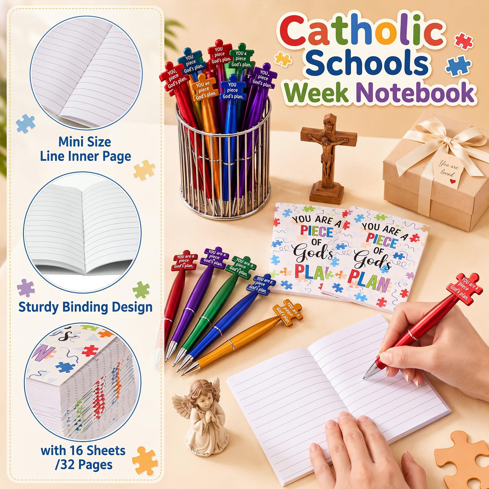 Sayglossy Lot de 30 mini carnets de notes en vrac avec stylos à bille et carnet pour étudiants, enseignants, événements scolaires, fêtes religieuses (catholique)