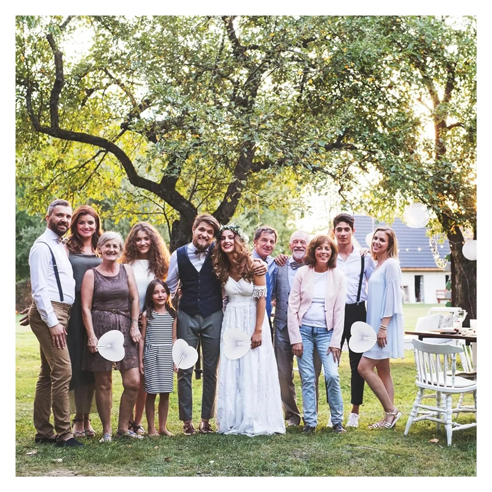 Papier FaltfäCher 15/30/50cs Herzform Runder Faltfächer Blanko Papier Handfächer mit Kunststoffgriffen DIY Malerei Geburtstag Hochzeit Party Dekor(Circular,50Pcs)
