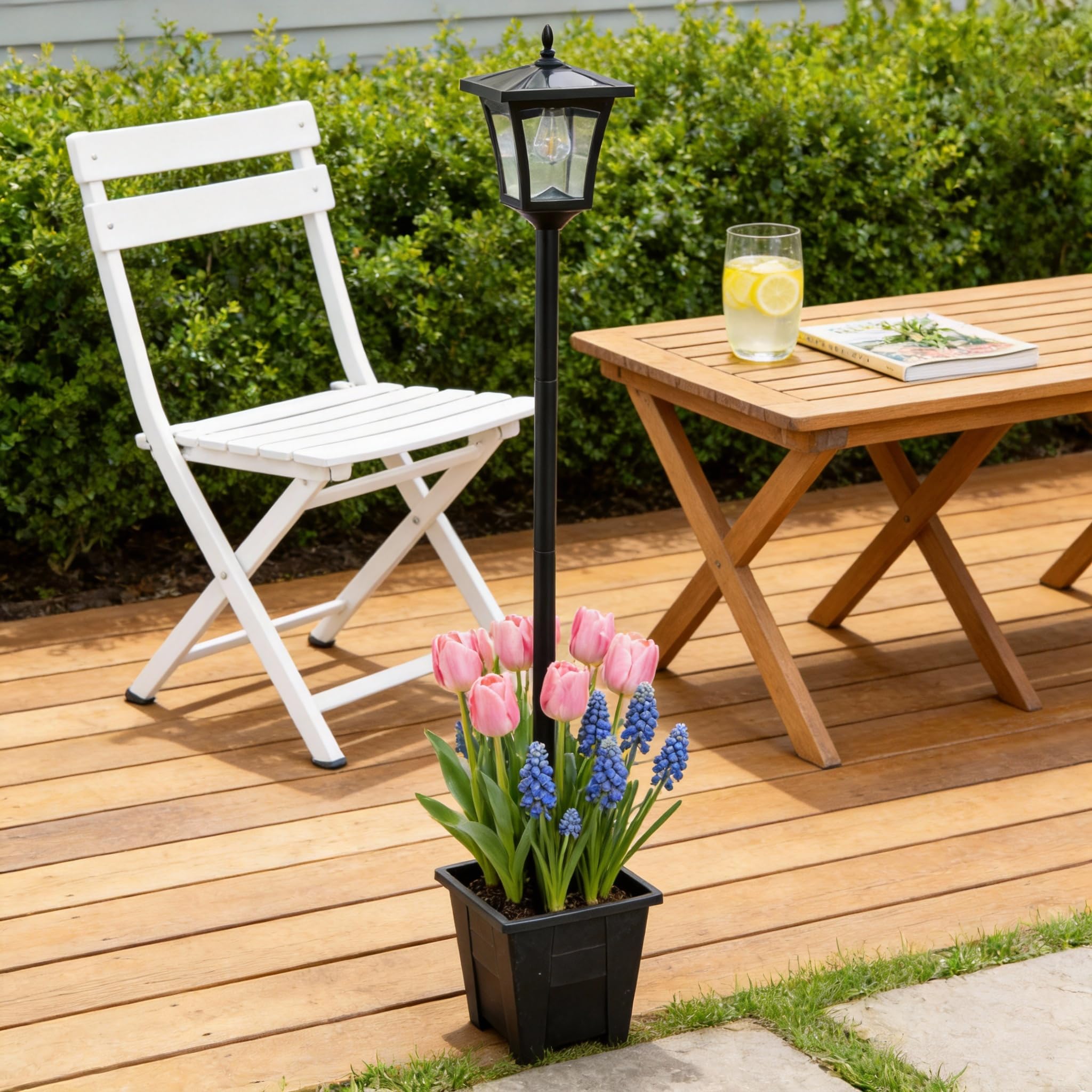 DJGIFI Solar Lamp Post Light,Outdoor Waterproof Solar Light Post with Planter,Garden Lights for Backyard, Pathway, Patio,Lawn, Driveway Decor