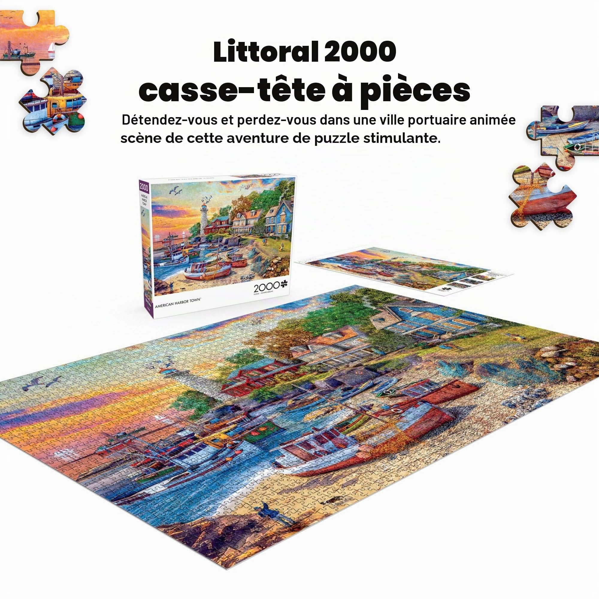 Buffalo Games – Dominic Davison – Puzzle de 2 000 pièces pour adultes – Puzzle stimulant parfait pour les soirées de jeu – Taille de puzzle fini 54,3 x 38,1 cm - Ville portuaire américaine