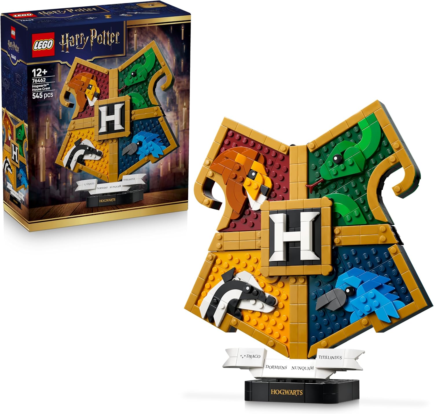 LEGO Harry Potter Hogwarts Bina Arması 76462-12 Yaş ve Üzeri Kız ve Erkek Çocuklar için Binaları Temsil Eden Hayvanlar İçeren Yaratıcı Oyuncak Yapım Seti, Hediye Fikri (545 Parça)