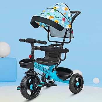 Kidsmate Deluxe 4-in-1 Tricycle for Kids with Adjustable Canopy | Durable Plug & Play Baby Trike with Safety Rail & Push Handle for Parents | Safe & C...