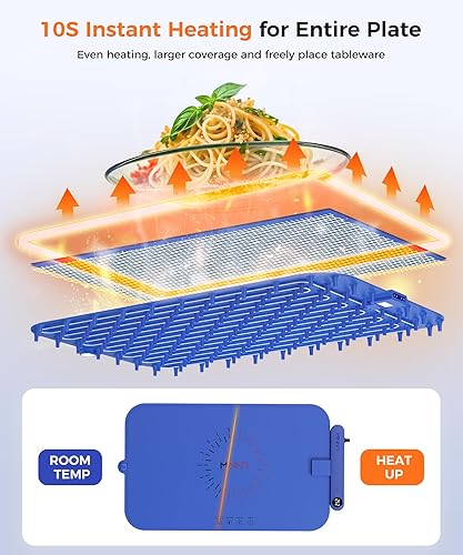 Miniatura 4 de Waterproof Food Warming Mat, Color-Changing Electric Heating Tray with 6-Level Temperature Control, 1-6h Timers, Dishwasher-Friendly Food Warmer Mat