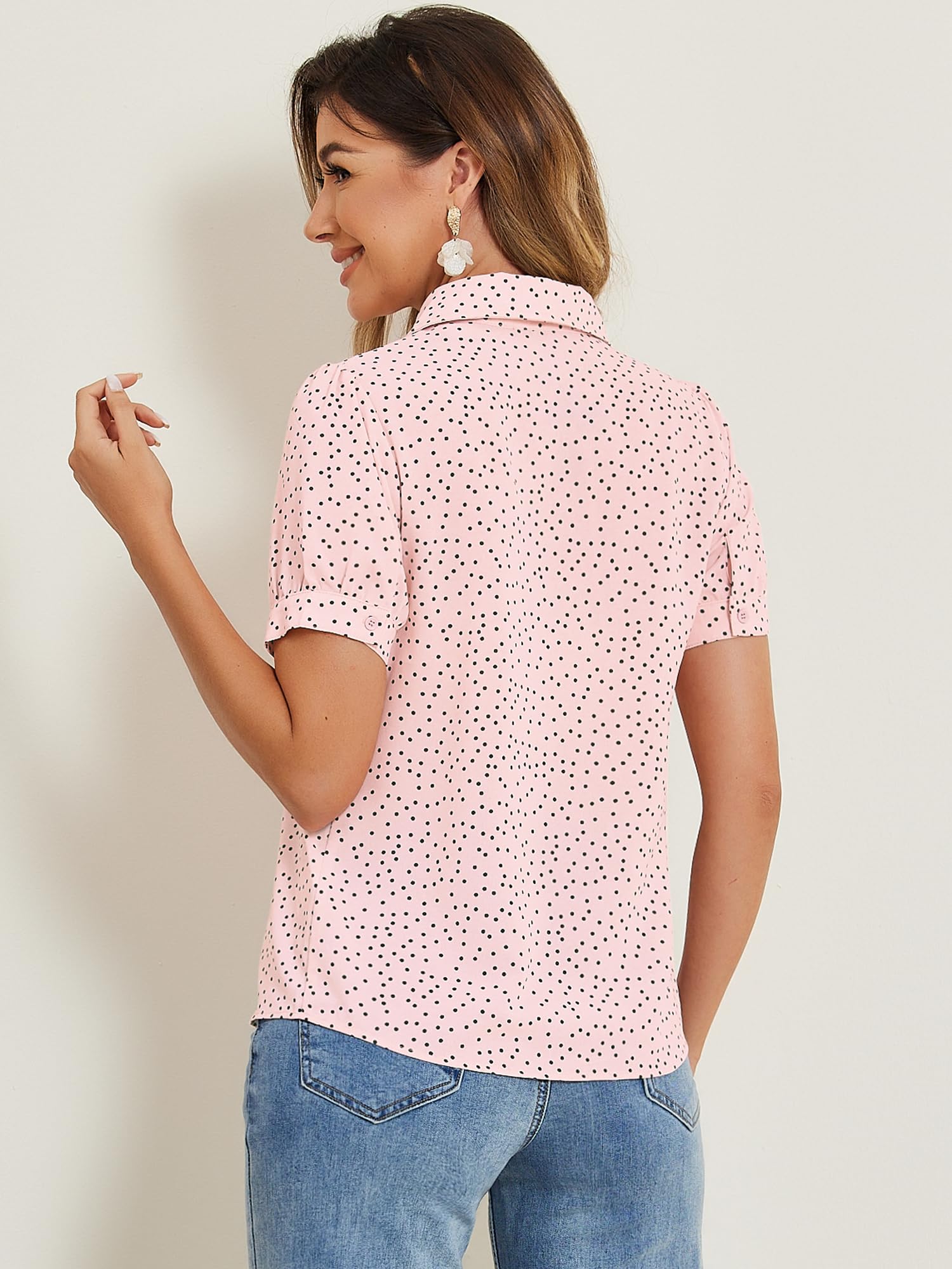 Allegra K Women's Bow Tie Neck Peter Pan Collar Cute Shirt 1950s Retro Polka Dots Chiffon Blouse: X-Small Pink-dots