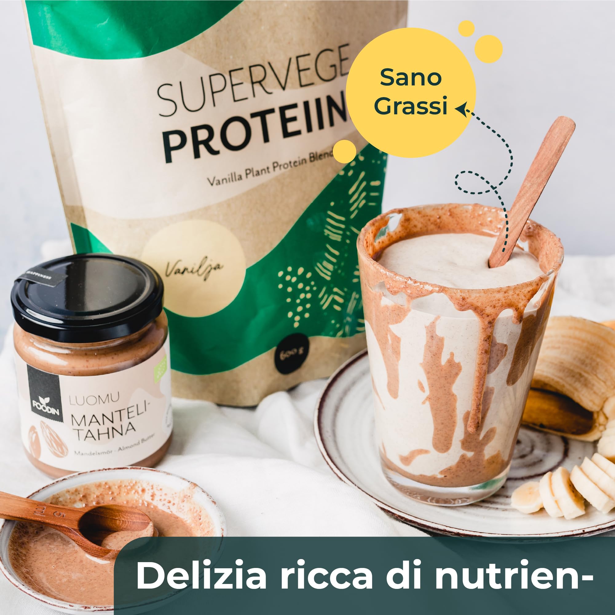 FOODIN Burro di Mandorle Marroni Bio in Vasetto di Vetro – 100% Mandorle Bio, Crema Spalmabile Naturale, Fonte di Proteine e Acidi Grassi, Senza Glutine, Vegano - (2 x 250 g)