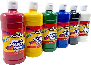Cra-Z-Art Washable Poster Paint Bulk Pack: 6 Vibrant Colors, 16oz Bottles for Kids Crafts & Classrooms