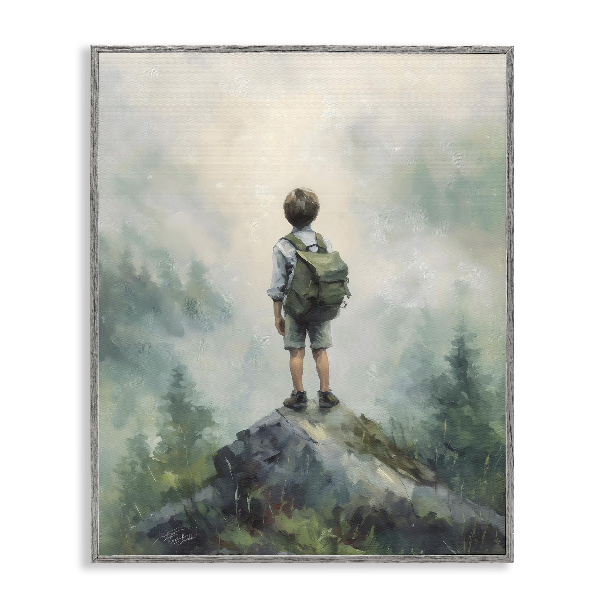 Poster encadré garçon aventurier montagne Stupell Industries blanc 35x27 cm