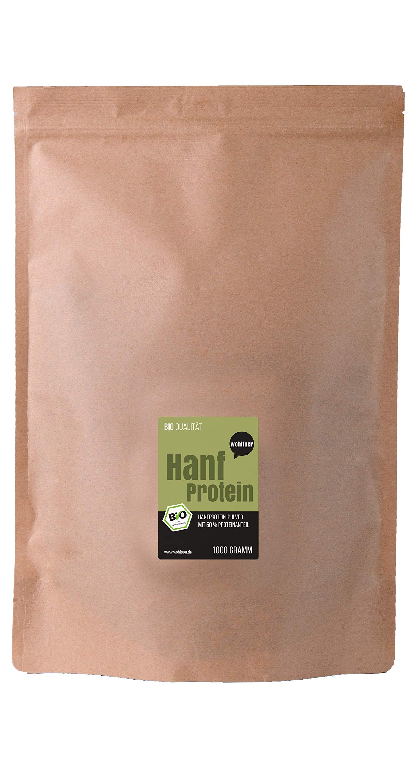 Bio Hanfprotein mit 50% Protein + raw + Schonend vermahlen + In Rohkost Qualität + Anbau, Vermahlung und Abfüllung in Deutschland + 1000g + Natur pur ohne Zusätze