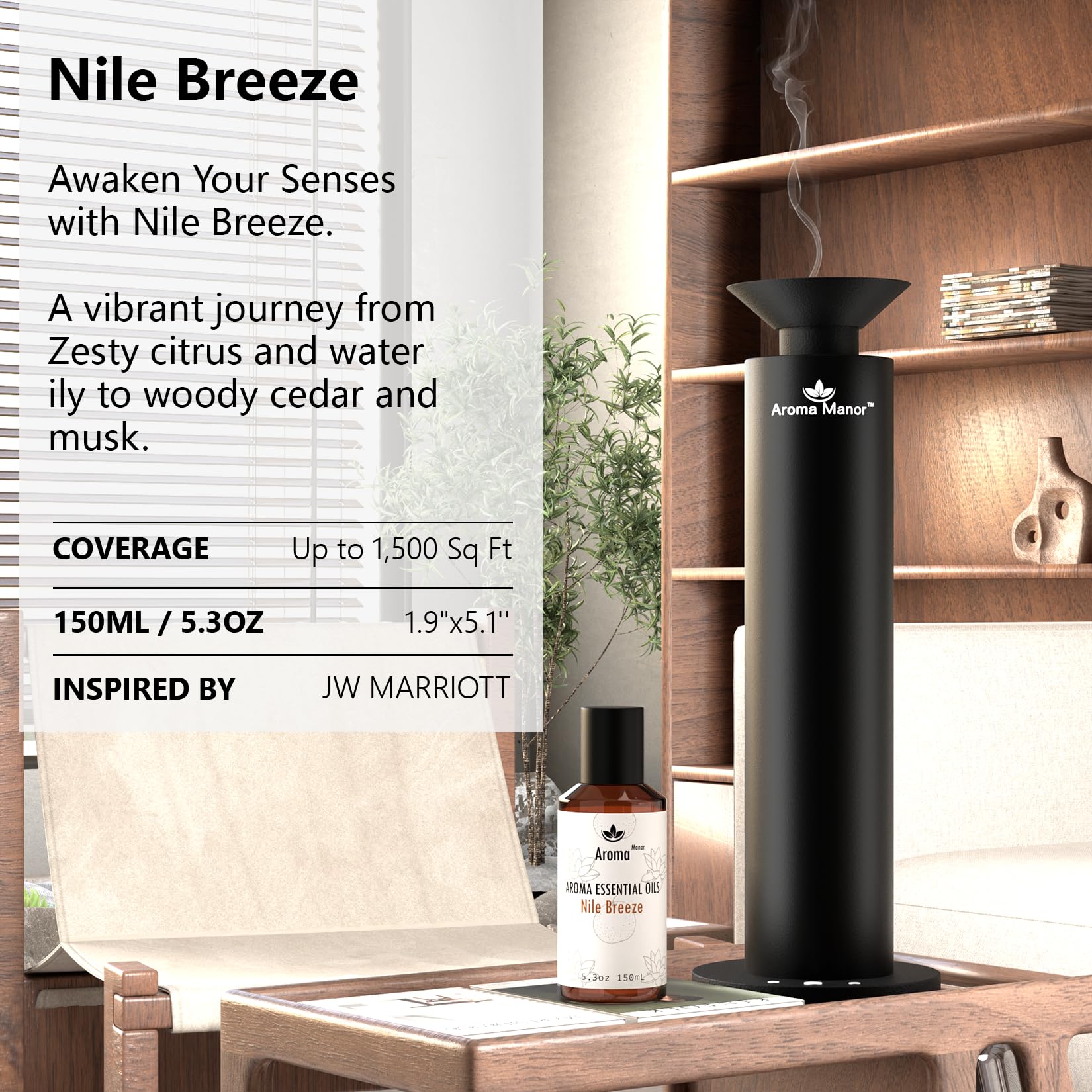 Aroma Mezcla de Aceites Esenciales - Nile Breeze - Aceite de Fragrancia de Hotel para Máquina Difusora de Aromaterapia, Cítricos, Jazmín y Madera de Cedro, para un ambiente de lujo en habitaciones