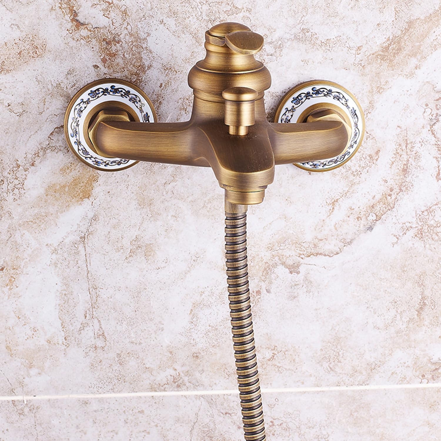 HomeLava Grifo de latón antiguo para bañera con ducha de mano, grifo de pared, diseño nostálgico