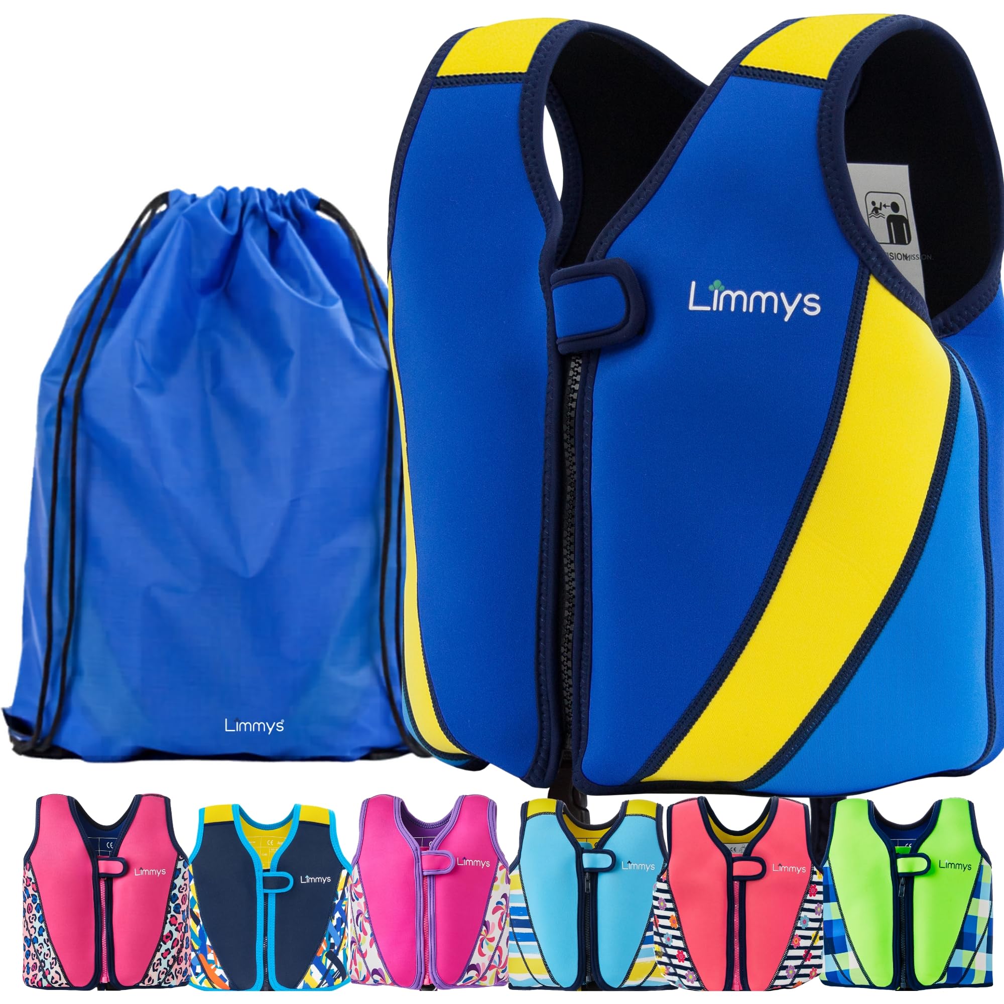 Limmys Gilet de Natation Enfants Aide Flottaison Réglable 8 Panneaux Néoprène Doux CE