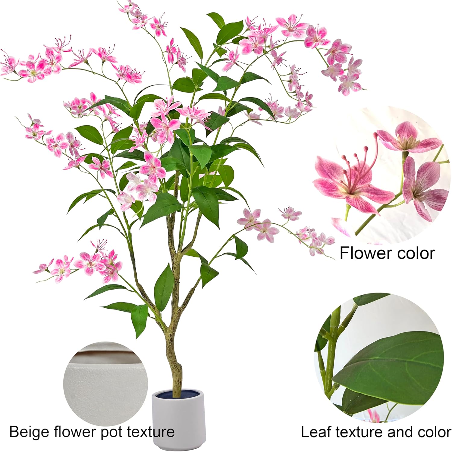 4FT Artificial Jasmine Tree - Realistic Silk Fake Plant for Home Office Decor, No Maintenance Indoor Faux Tree with Adjustable Branches - Image 3