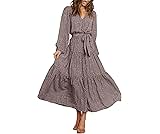 PRETTYGARDEN Womens Spring Long Sleeve Wrap V Neck Ruffle Floral Maxi Dress Casual Tie Waist Boho Chiffon Flowy Long Dresses