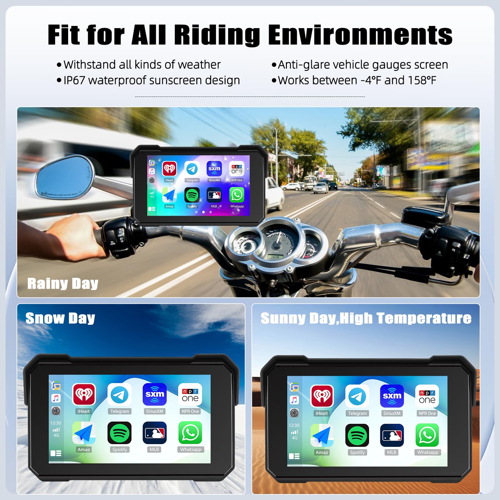 Écran GPS Carplay pour Moto, écran Carplay Android Auto sans Fil, Moto Android Auto Portable 5 Pouces Tactile étanche avec TF Bluetooth Navigation Siri