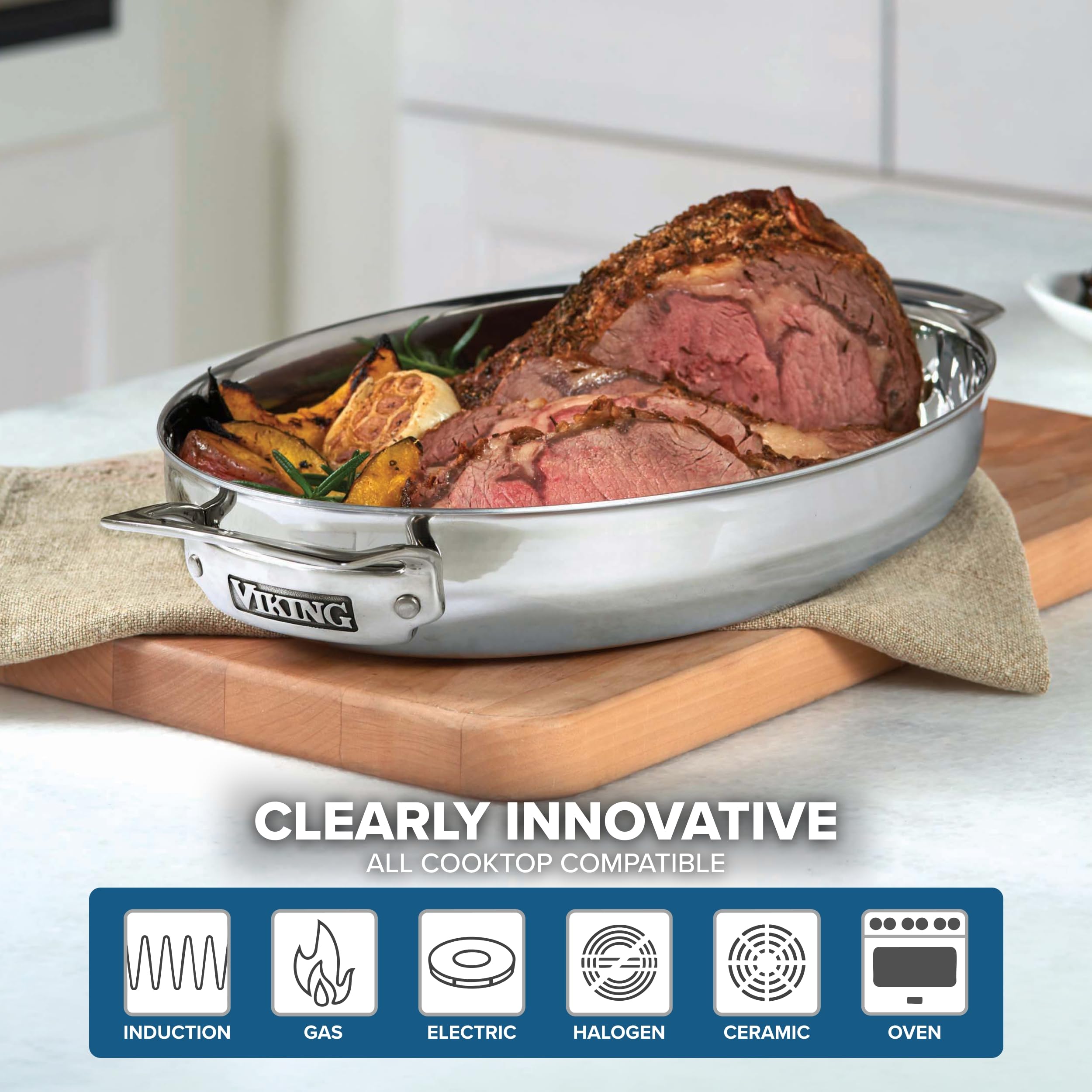 Amazon.com: Viking 3-Ply Oval Roasting Pan, 8.5 Quart, Stainless