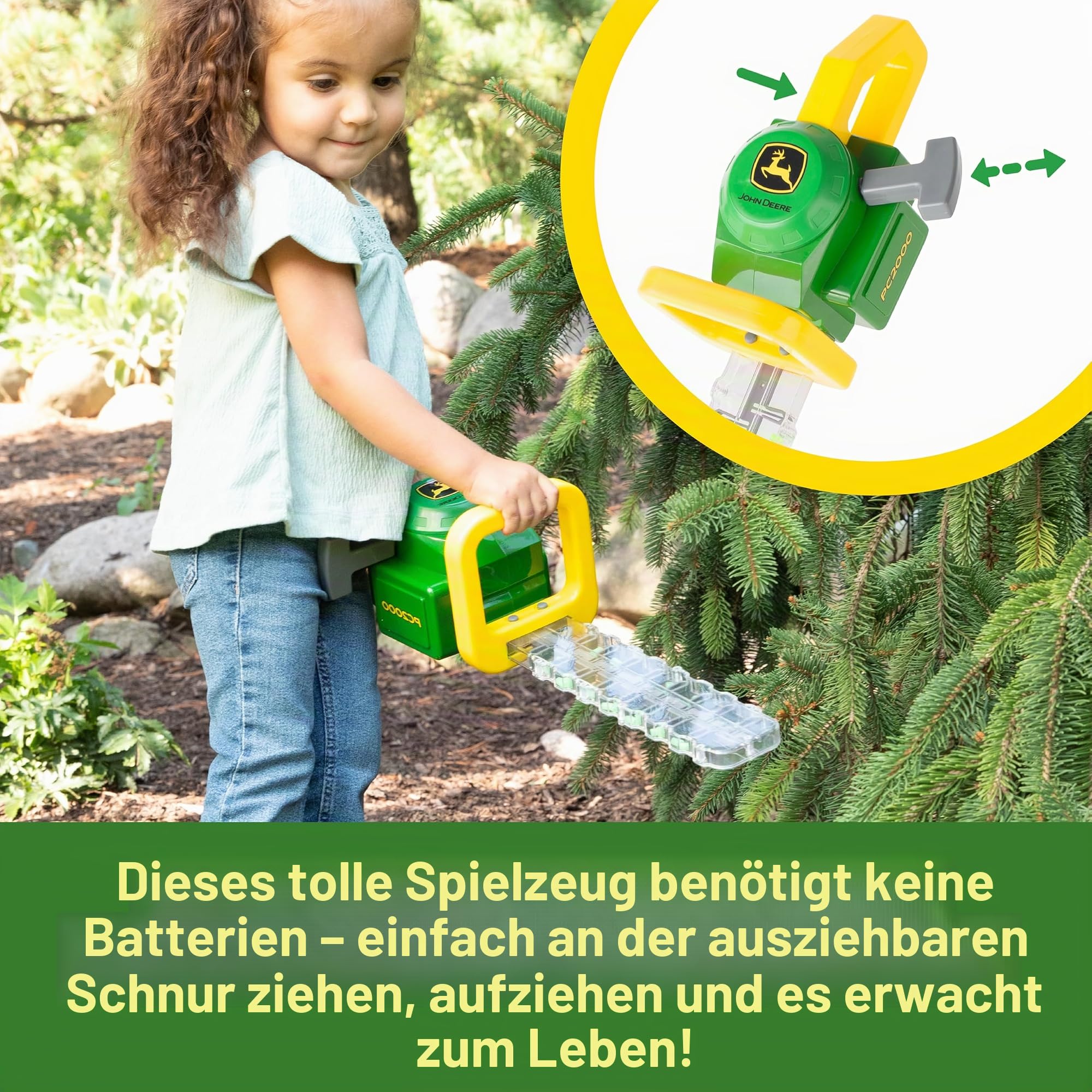TOMY John Deere Heckenschere – Gartenspielzeug ohne Batterien mit realistischer Mechanik & Soundeffekten – Für Kinder ab 18 Monaten