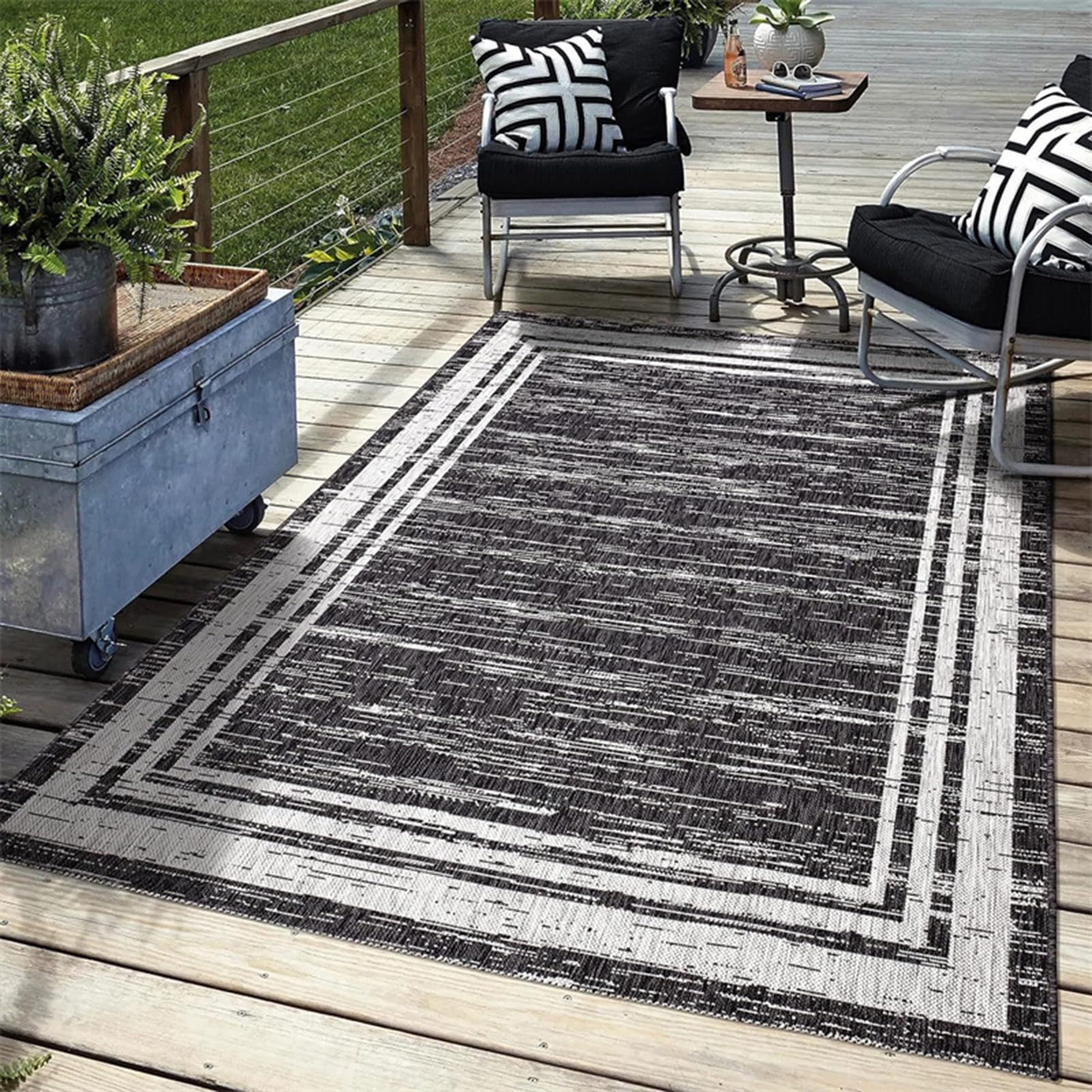 HGTRH Outdoor Rug 3x5 Patio Waterproof Gray, Outdoor Carpet for Deck Or Patio 8x10, Farmhouse Blended Outdoor Rugs Front Porch with Rubber Backing, Washable RV Mat Indoor/Outside Area Ruges