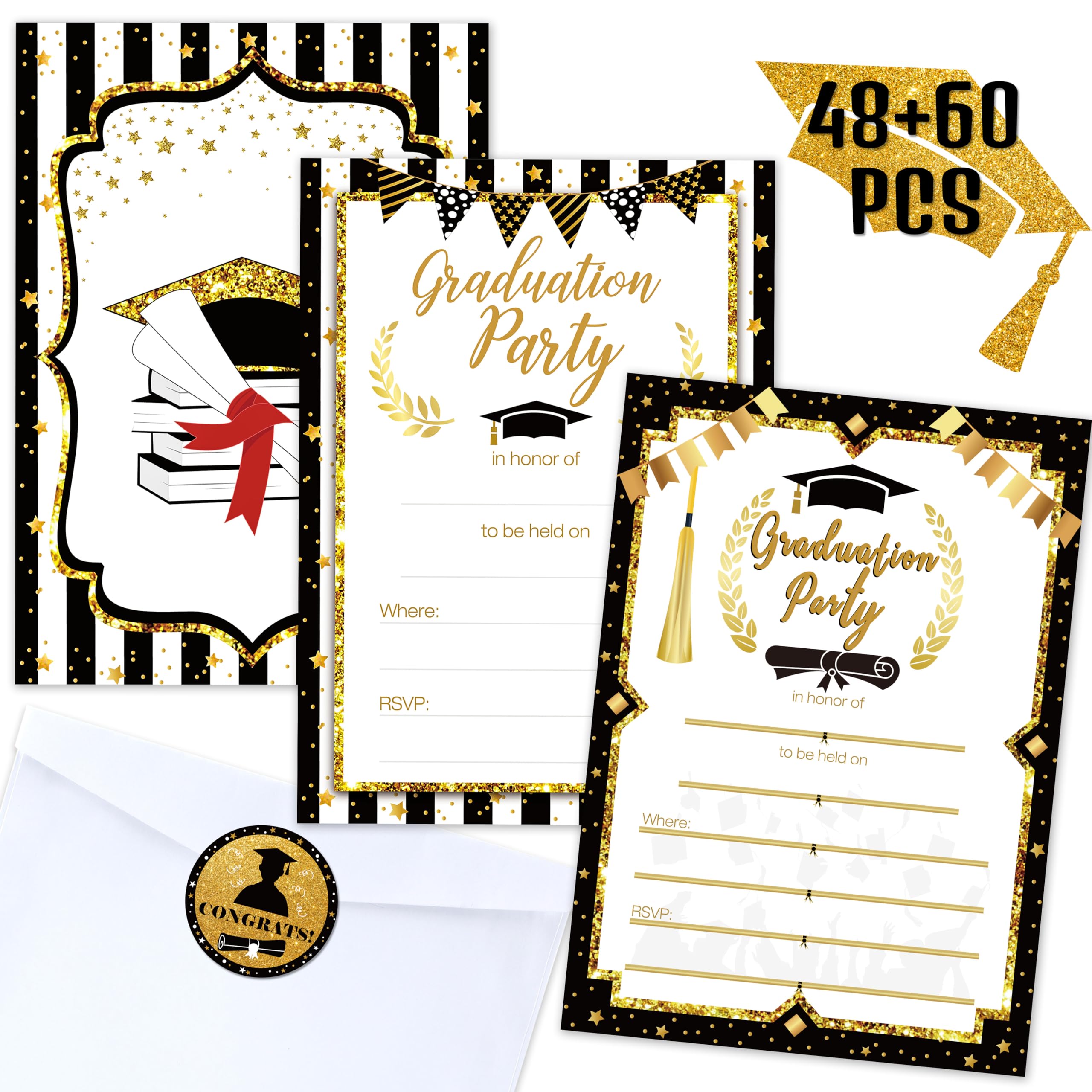 jollylife 156PCS Graduation Party Invitations 2025 Cards with Envelopes Stickers - Grad Congrats Announcements Supplies(2 Styles)