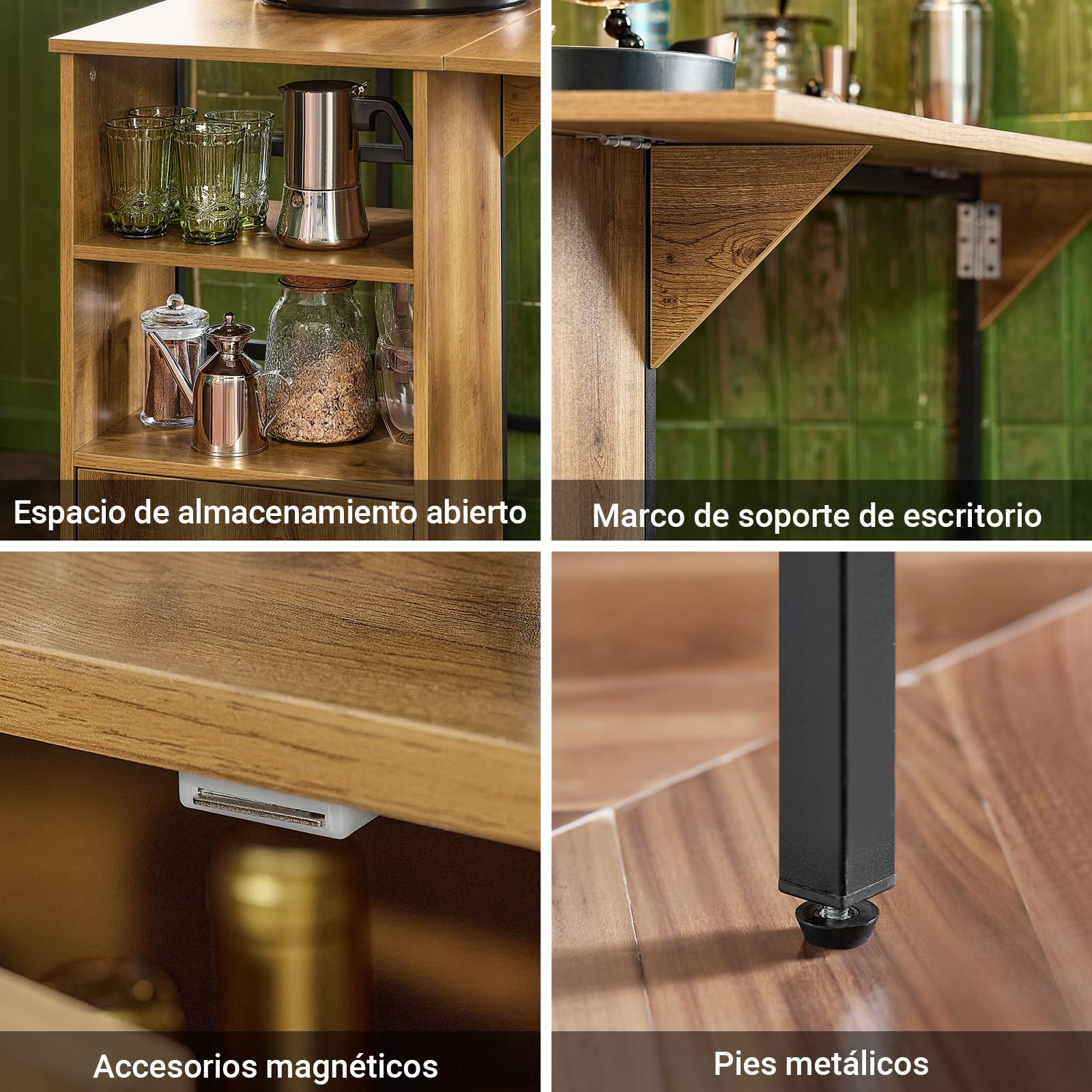 SoBuy FWT98-PF Mesa Alta de Bar Mesa Alta de Comedor con 1 Tablero Plegable Adicional, 1 Puerta y 2 Estantes 120 x 63 x 95 cm ES
