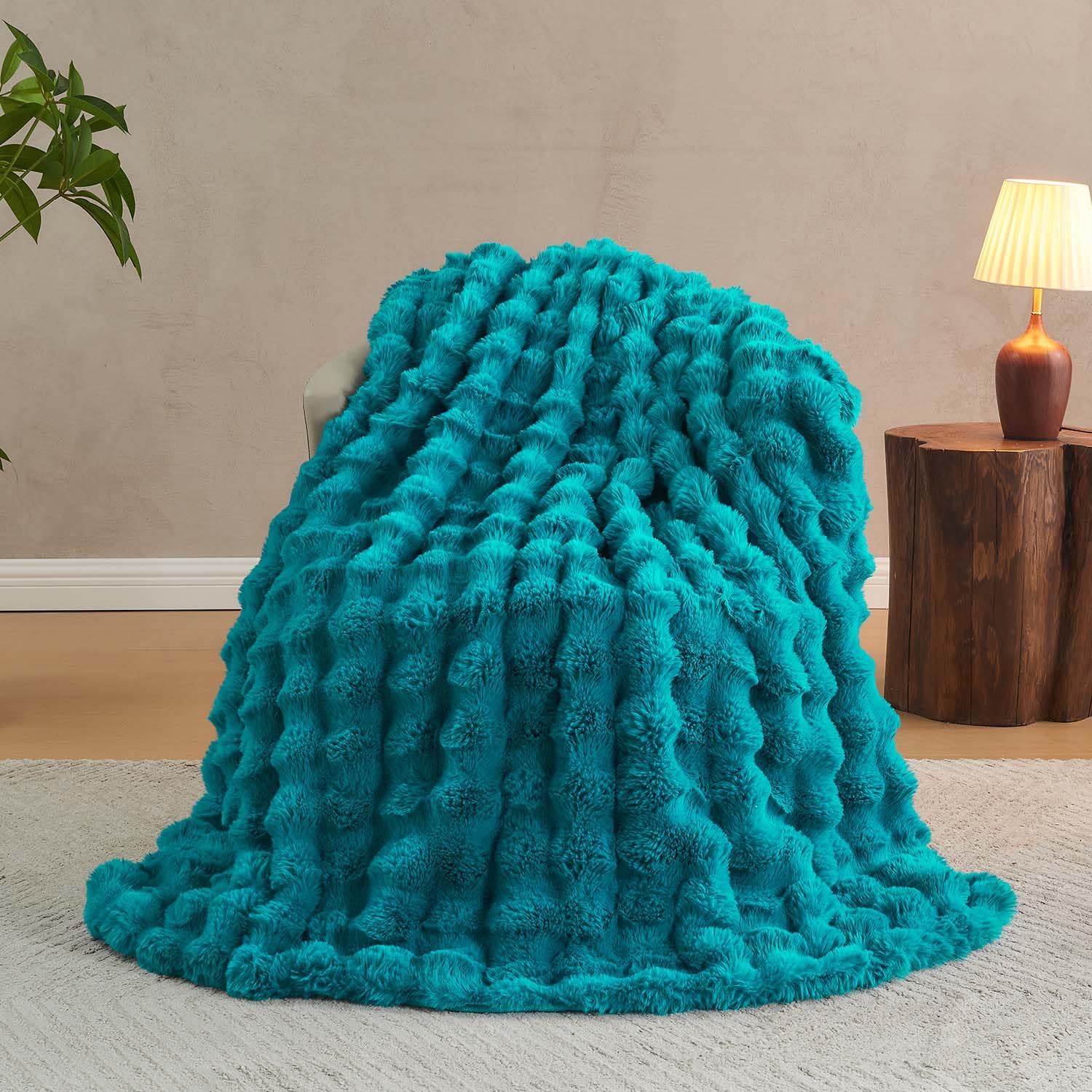 Photo 1 of Lotus Karen Faux Fur Teal Throw Blanket - 50"x60"
