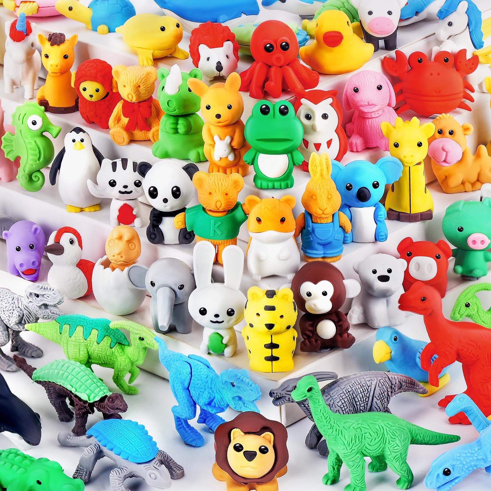 URSKYTOUS 60Pcs Animal Erasers Kids Desk Pets Pencil Erasers 3D Puzzle Bulk Mini Animal Eraser Toys Fun Cute Eraser for Classroom Rewards, Game Prizes