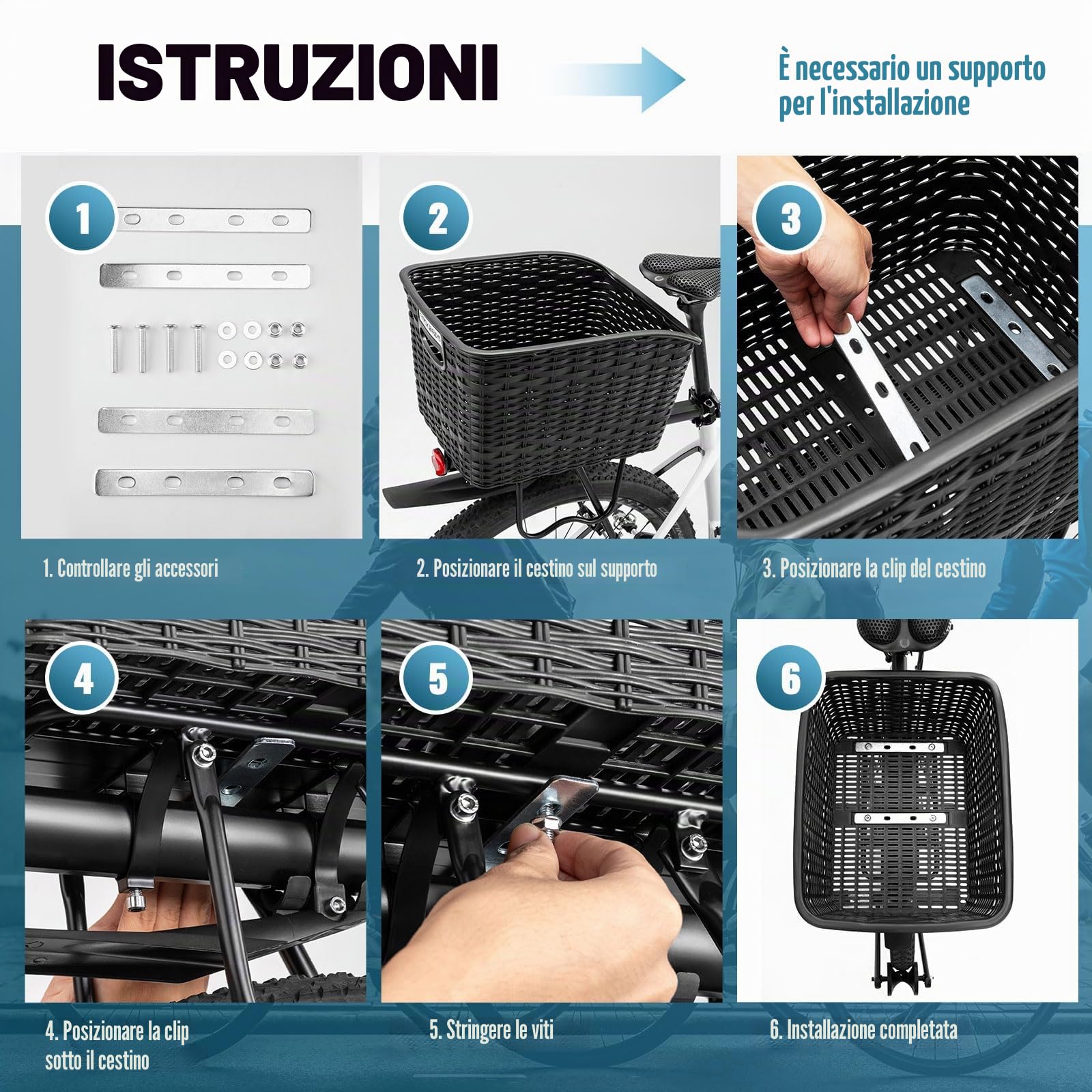 ROCKBROS Cestino Bicicletta Posteriore, Grande Capacità, Robusto e Durevole, con Coperchio Espandibile, per Maggior Parte dei Portapacchi, Cestino Bici per Cani, Verdure, Borse