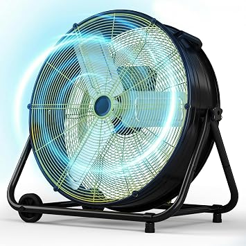 Manastin 24 Inch Industrial Drum Fan, 8800 CFM High Velocity Floor Fan, 3-Speed Heavy Duty Metal Shop Fan for Warehouse, Garage, Workshop - ETL Listed,320W